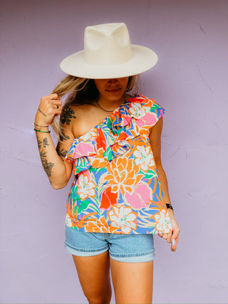 One Shoulder Double Ruffle Top