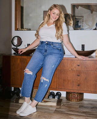 VERVET | Curvy High Rise Distressed Crop Jeans