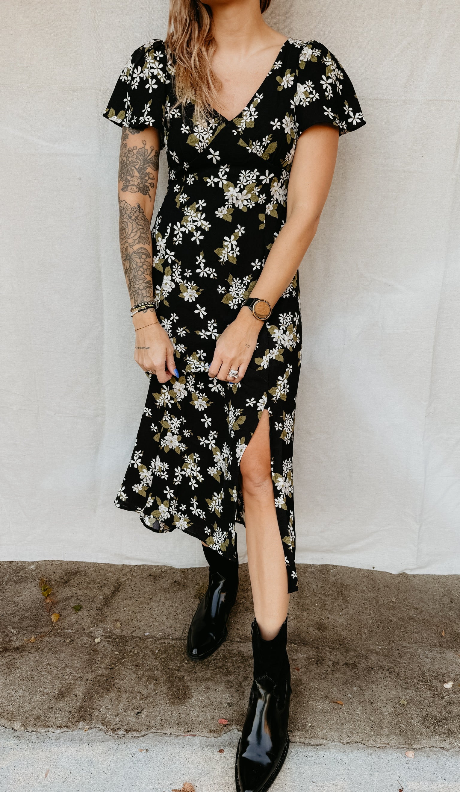 Short Sleeve Floral Midi Dress