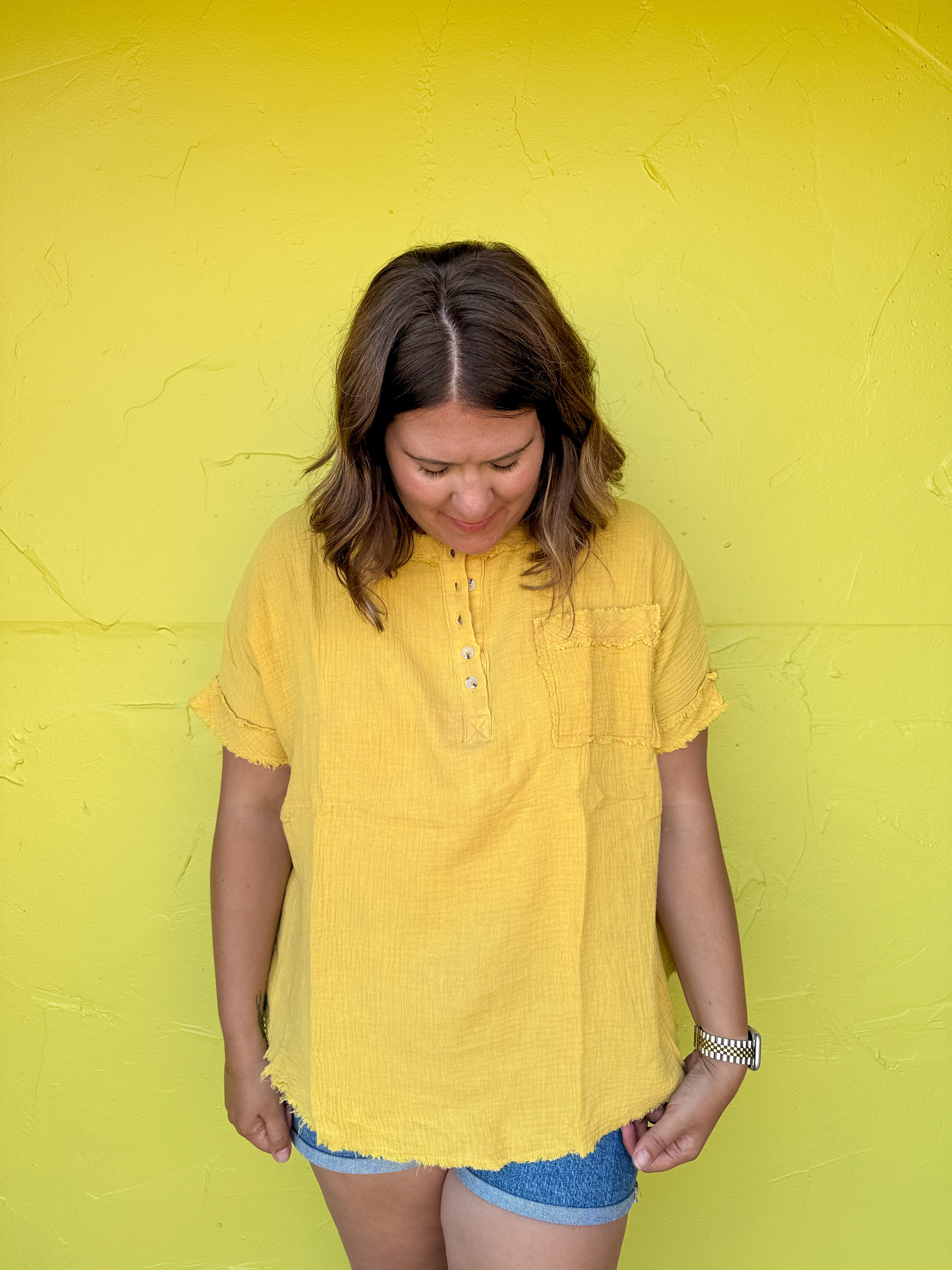 Loose Fit Gauze Button Top