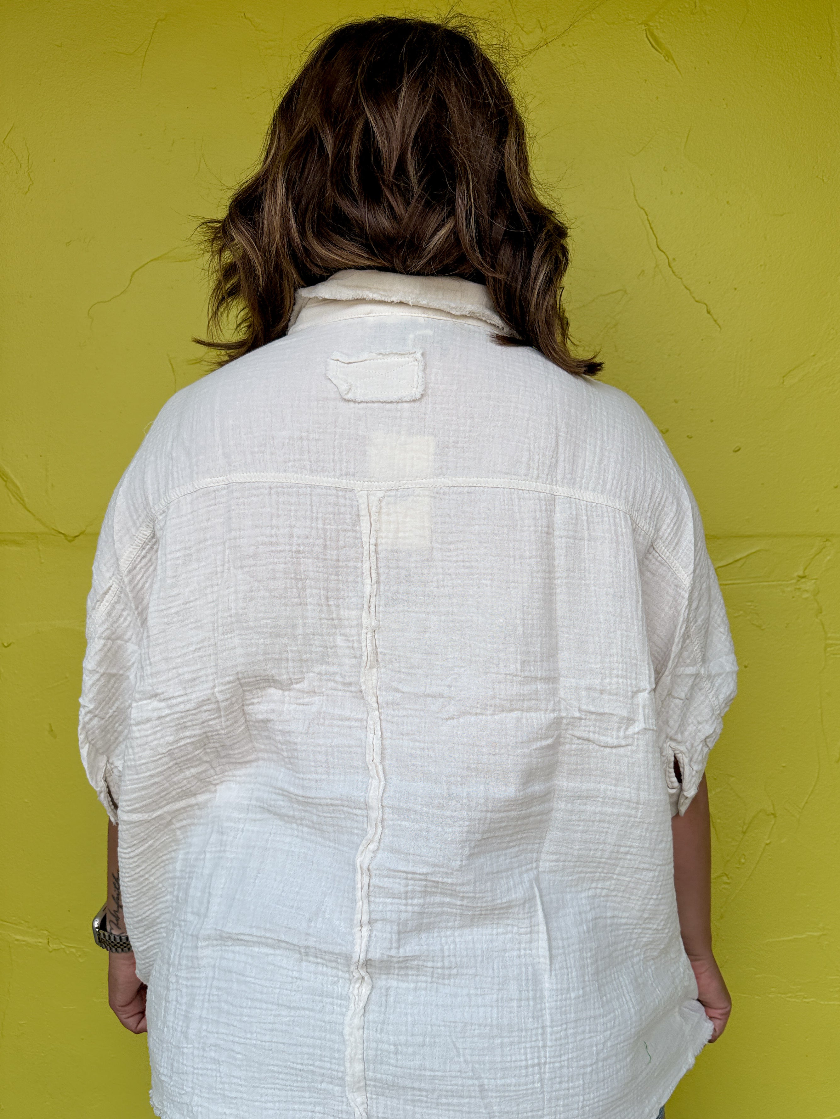 Crinkled Gauze Button Down Top