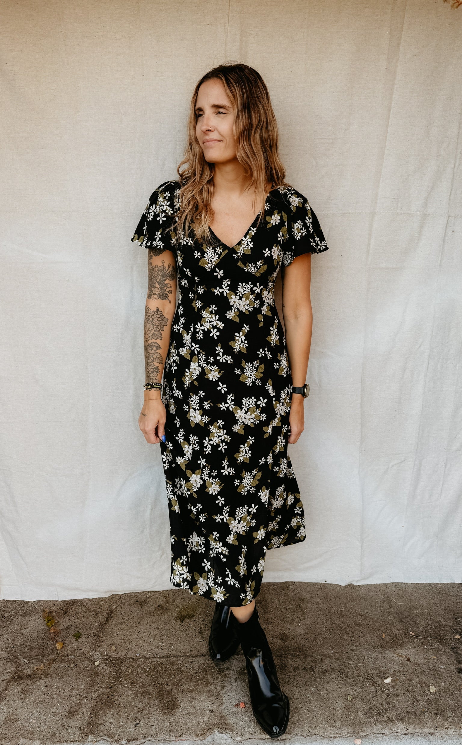 Short Sleeve Floral Midi Dress