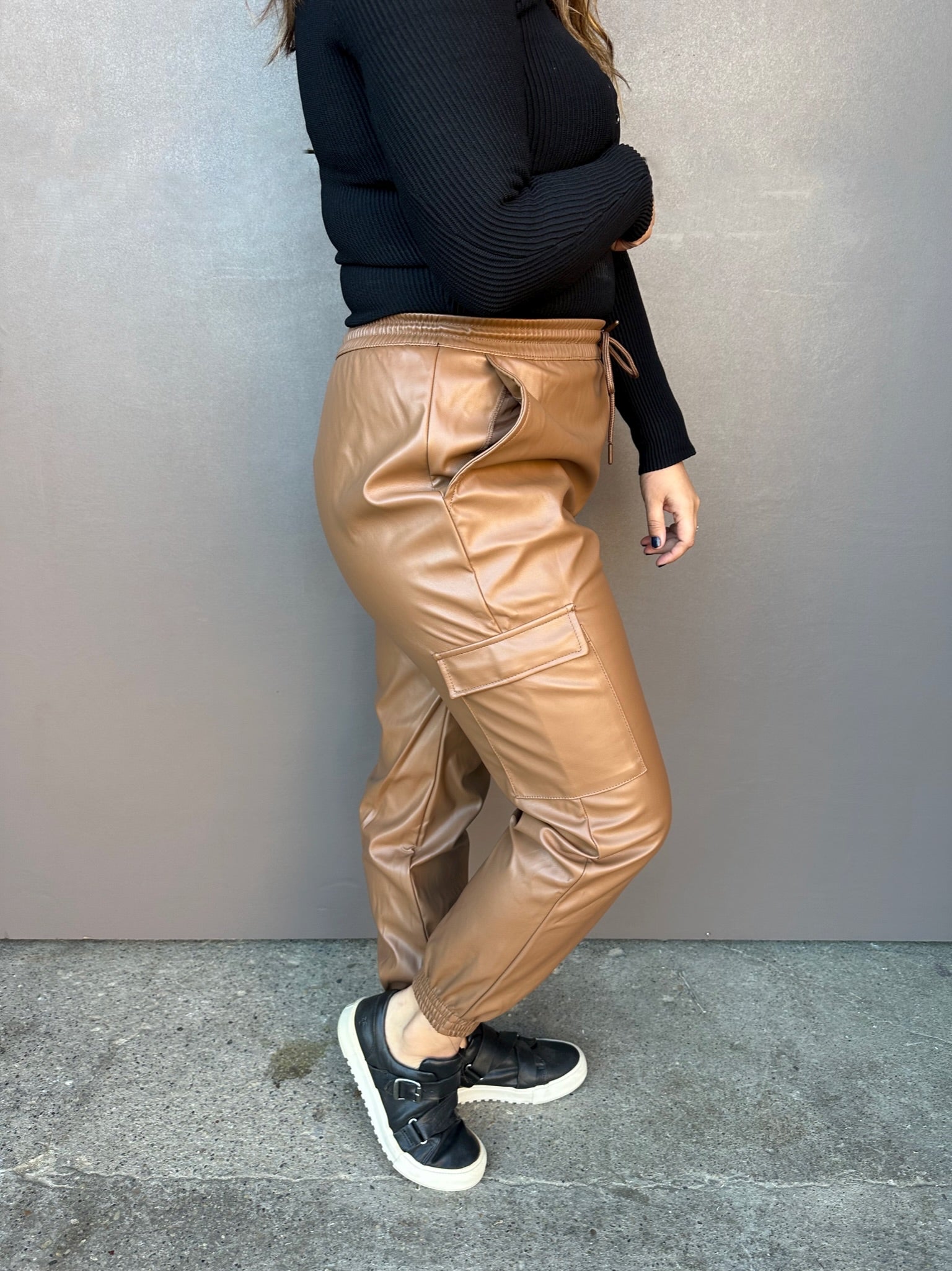 Faux Leather Cargo Joggers
