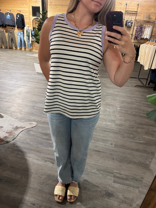 Round Neck Color Block Multi Stripe Tank