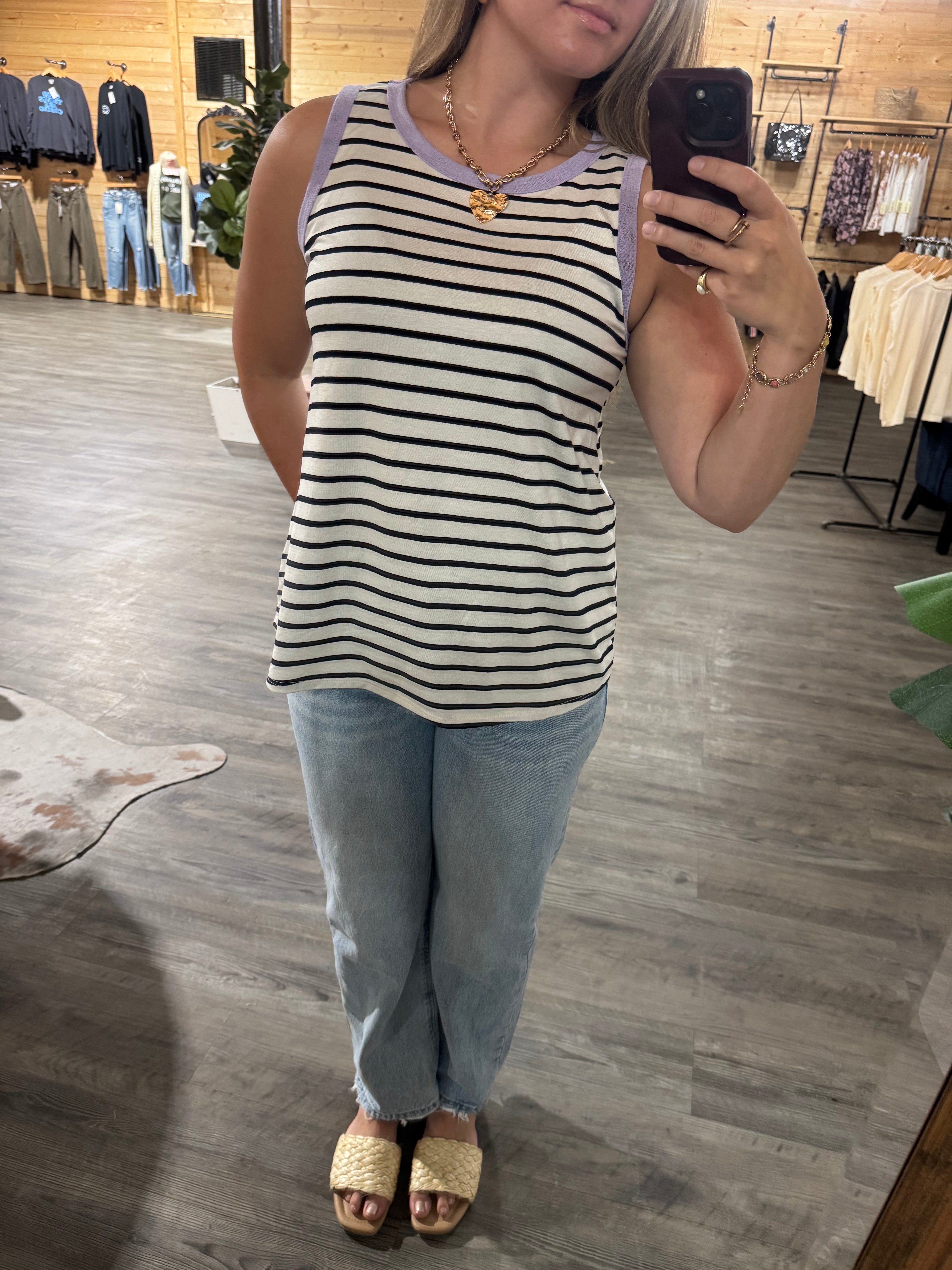 Round Neck Color Block Multi Stripe Tank