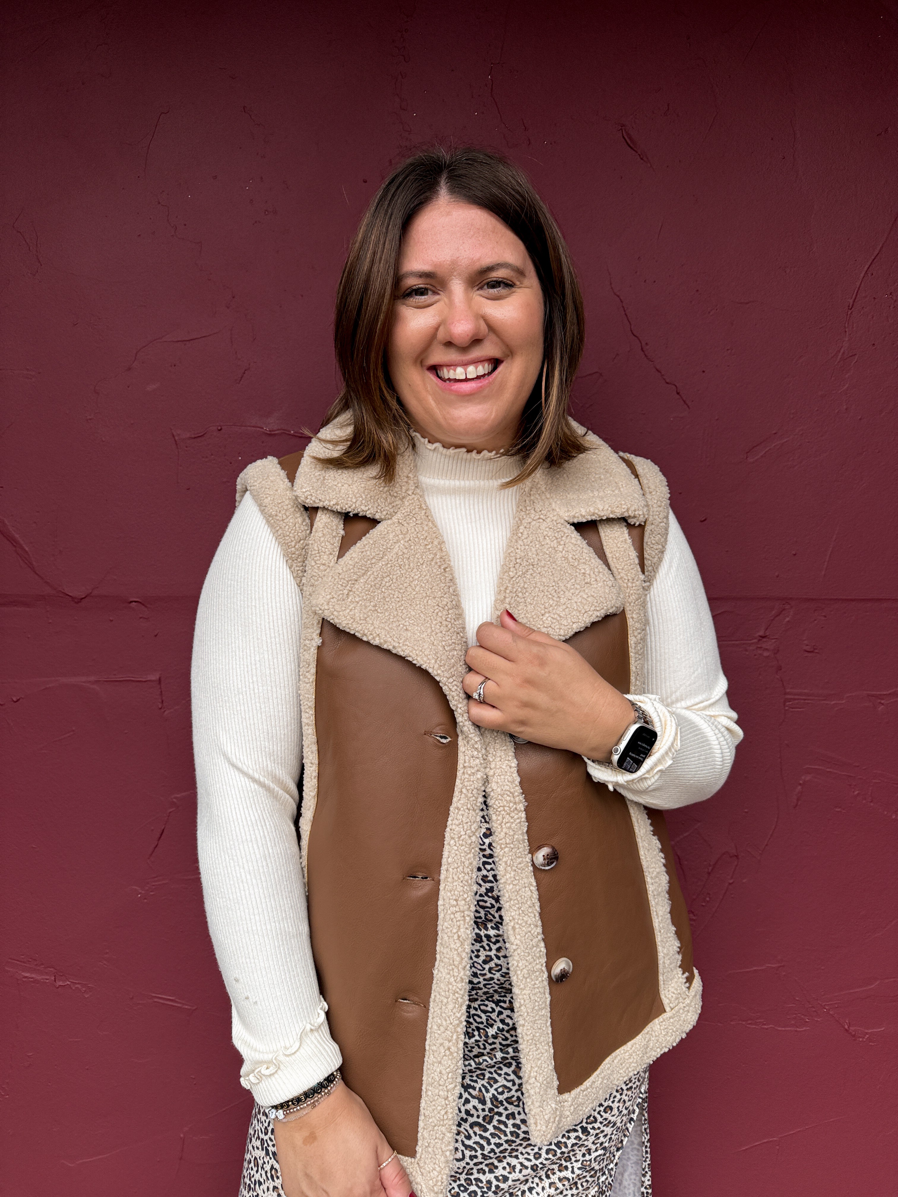 Faux Leather Shearling Vest