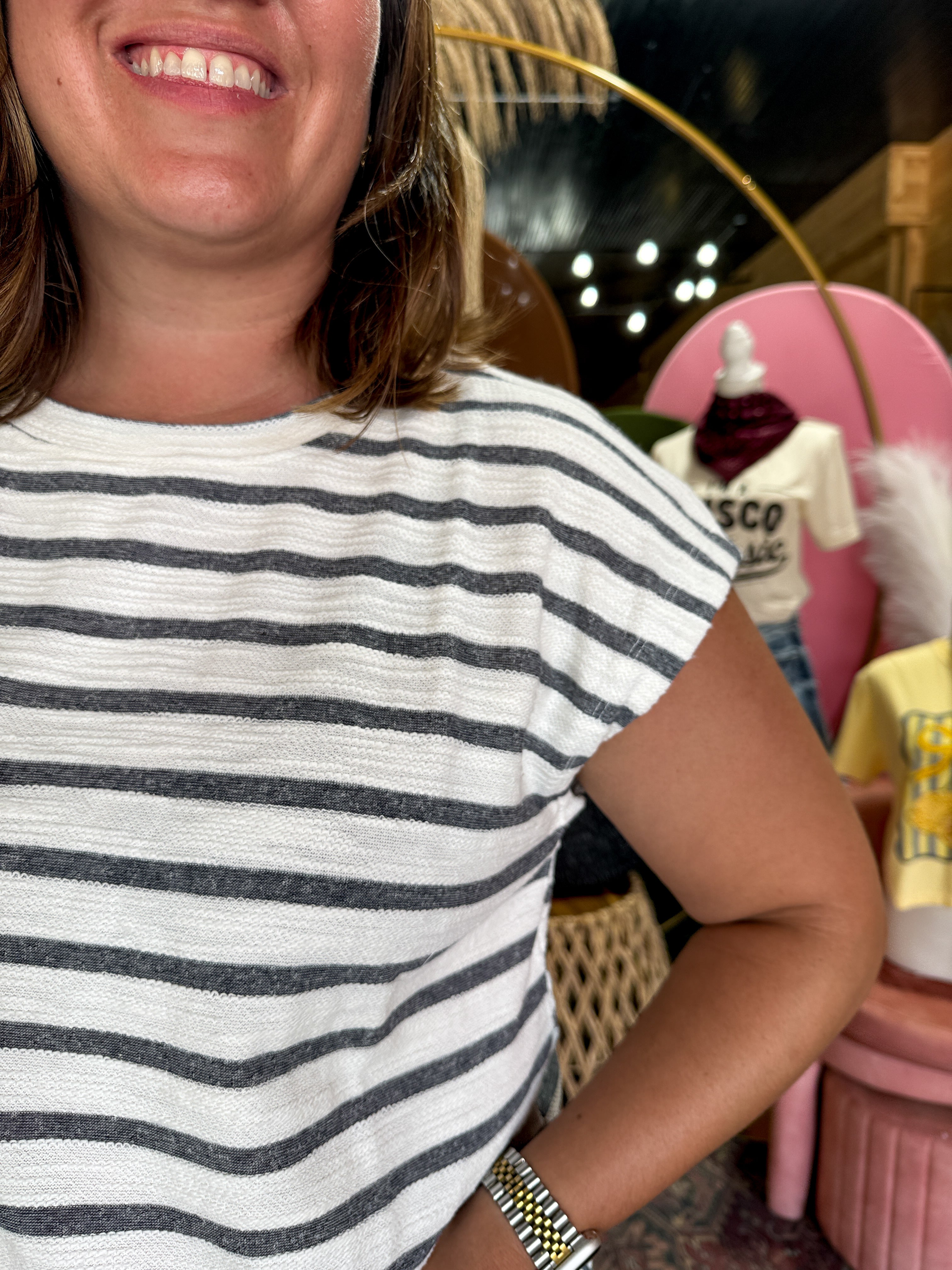 Stripe Round Neck Short Sleeve Knit Top