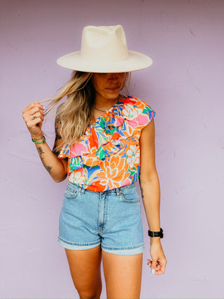 One Shoulder Double Ruffle Top