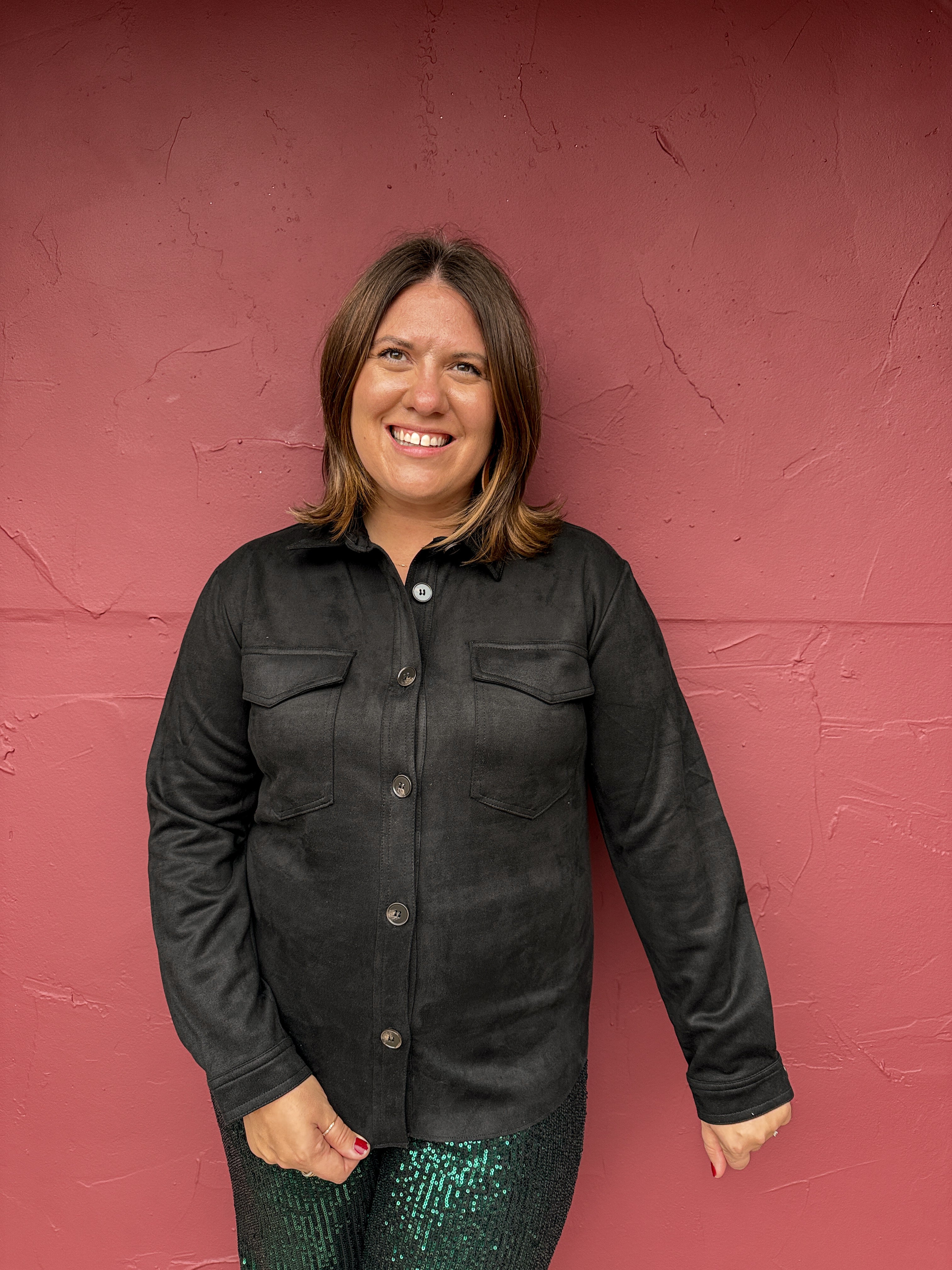 Faux Suede Button Shirt