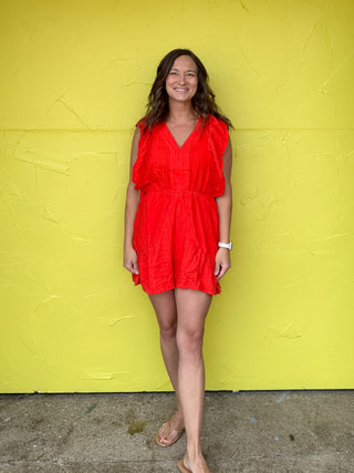 Back Cutout Detail Ruffled Sleeve Romper
