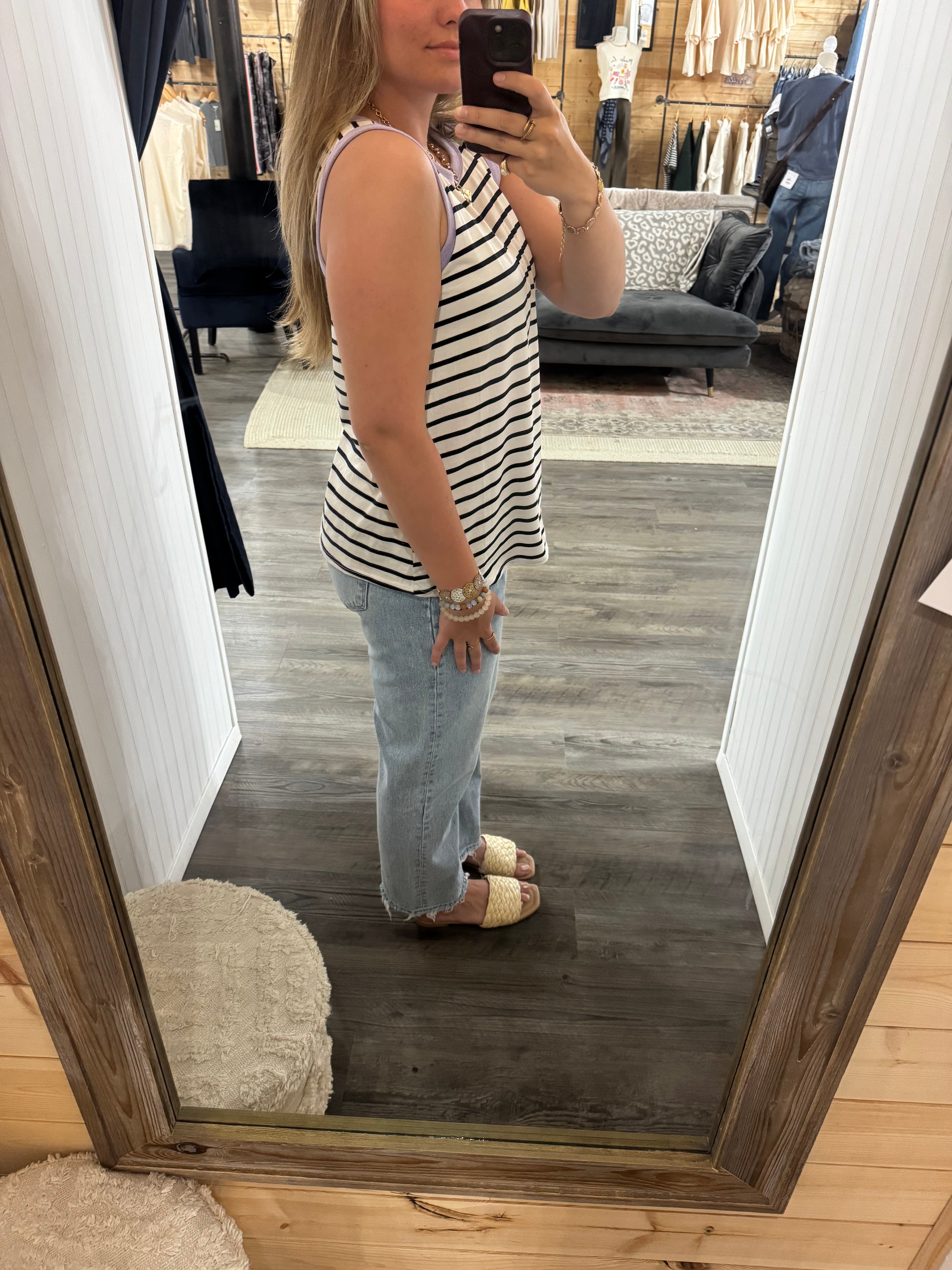 Round Neck Color Block Multi Stripe Tank