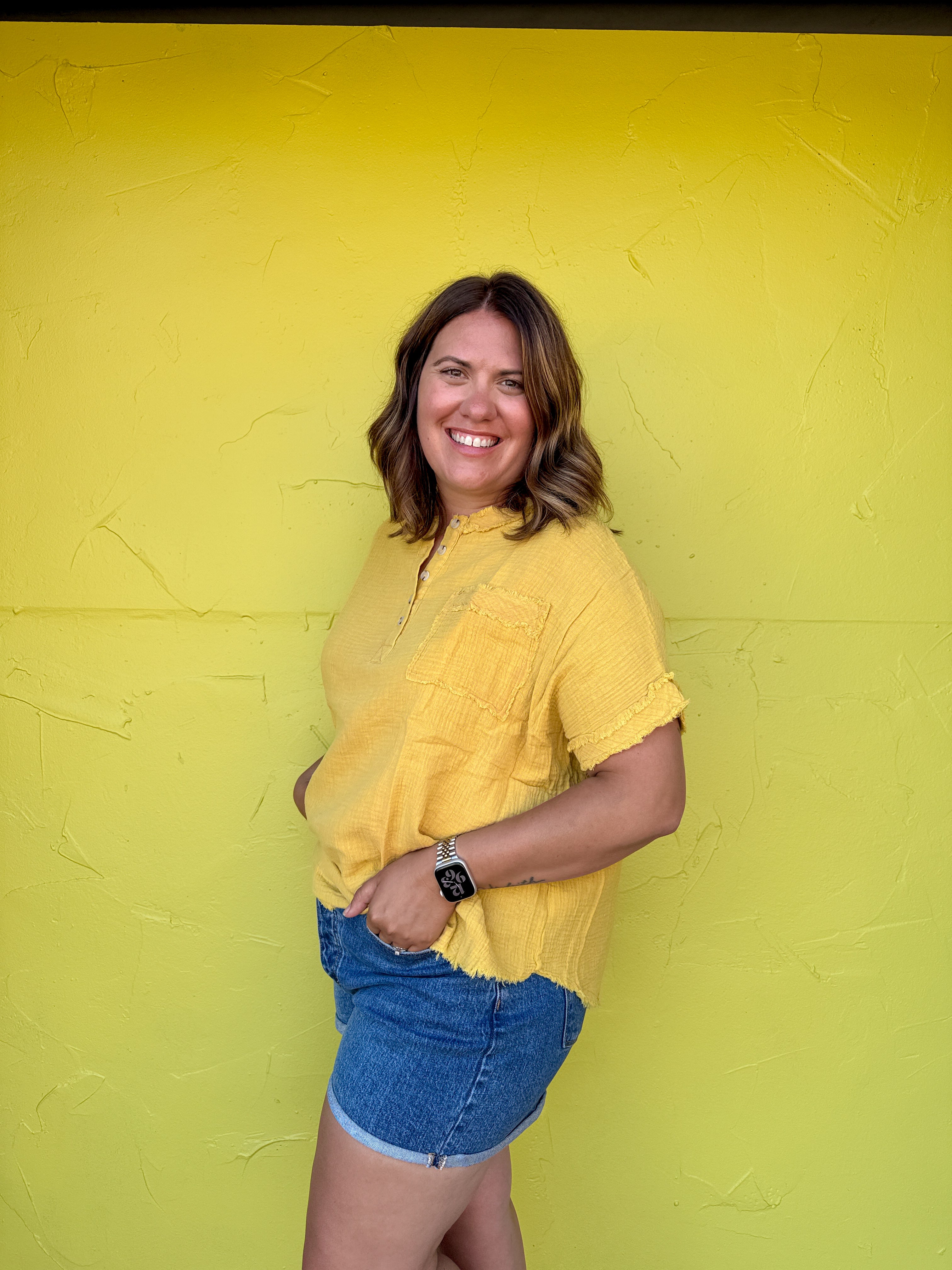 Loose Fit Gauze Button Top