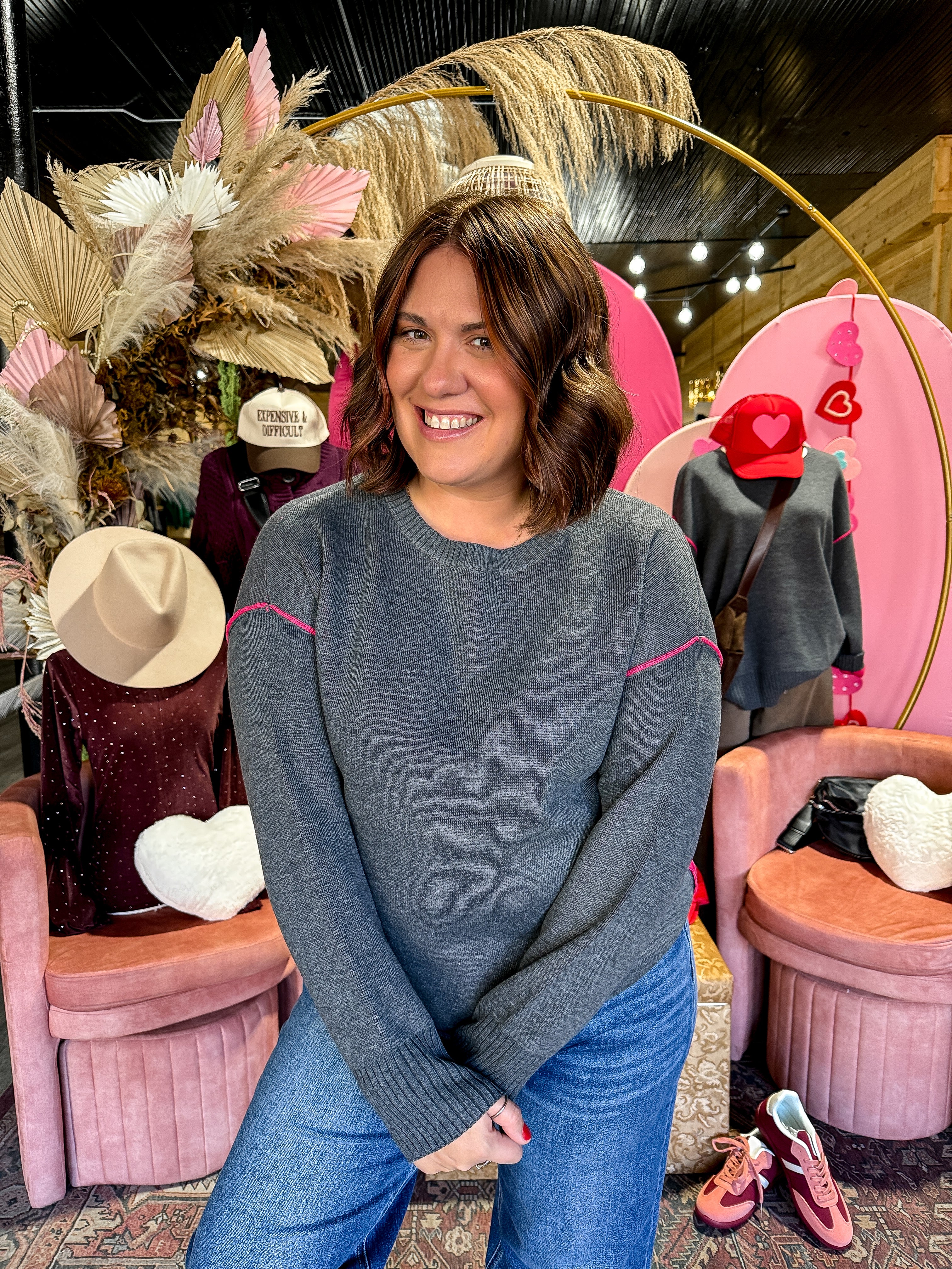 Round Neck Contrast Trim Sweater