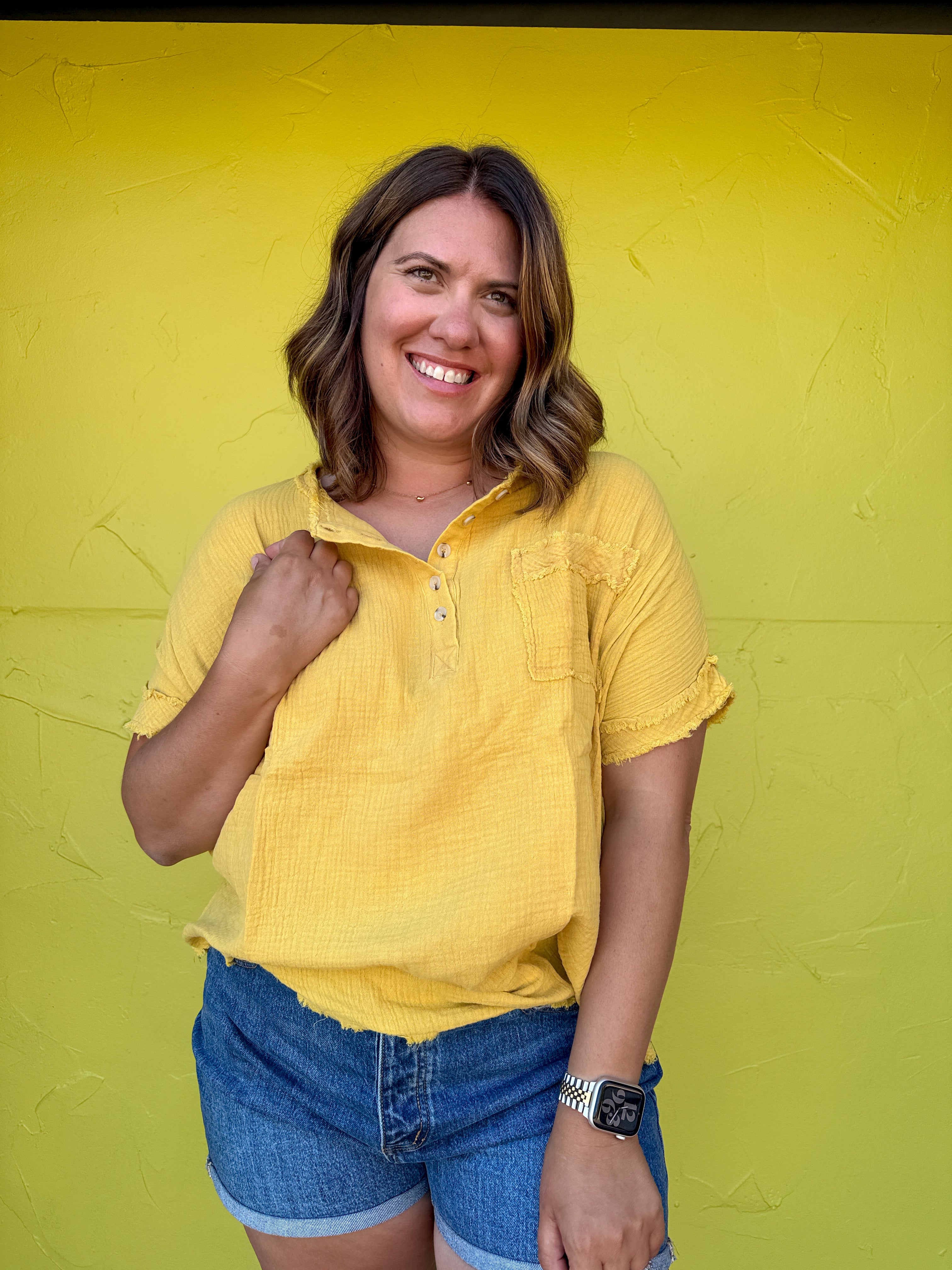 Loose Fit Gauze Button Top