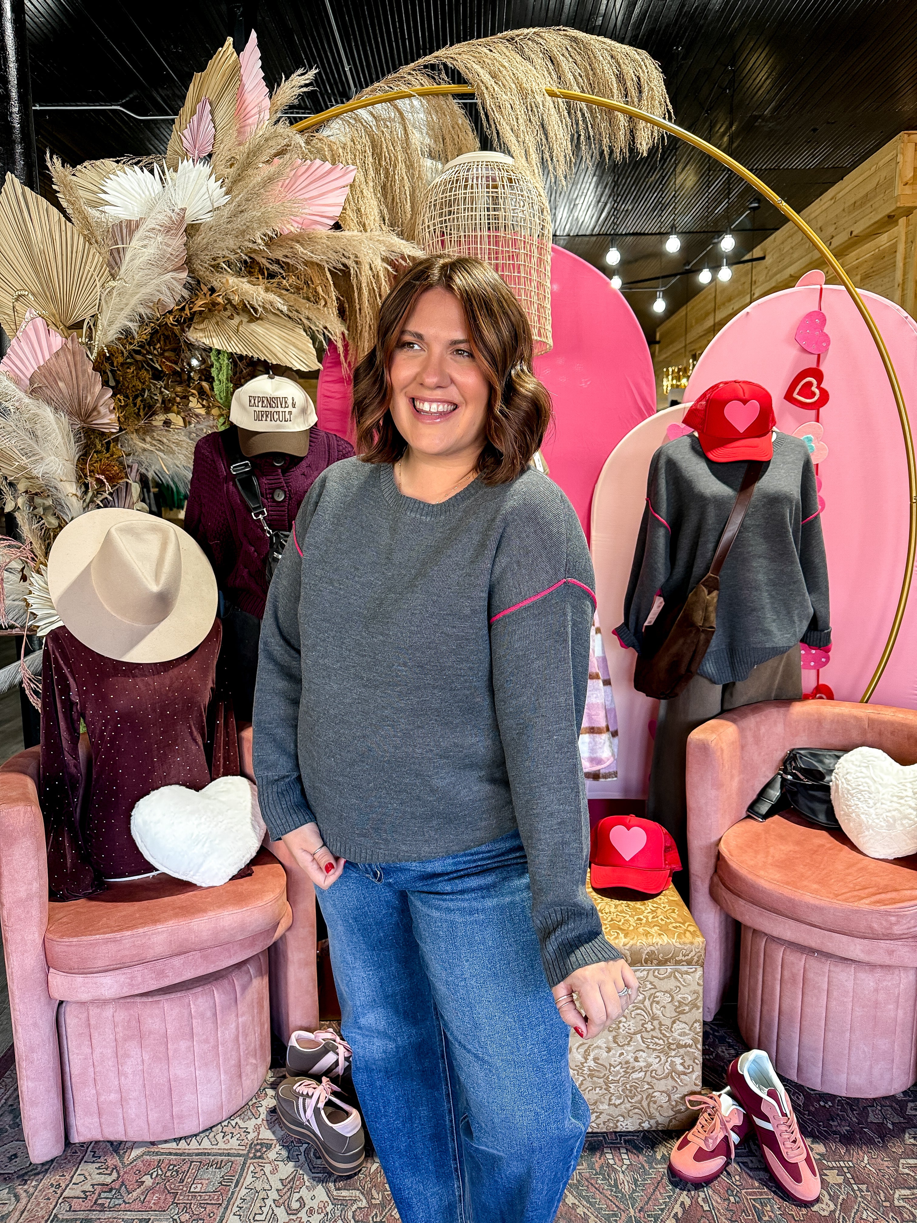 Round Neck Contrast Trim Sweater