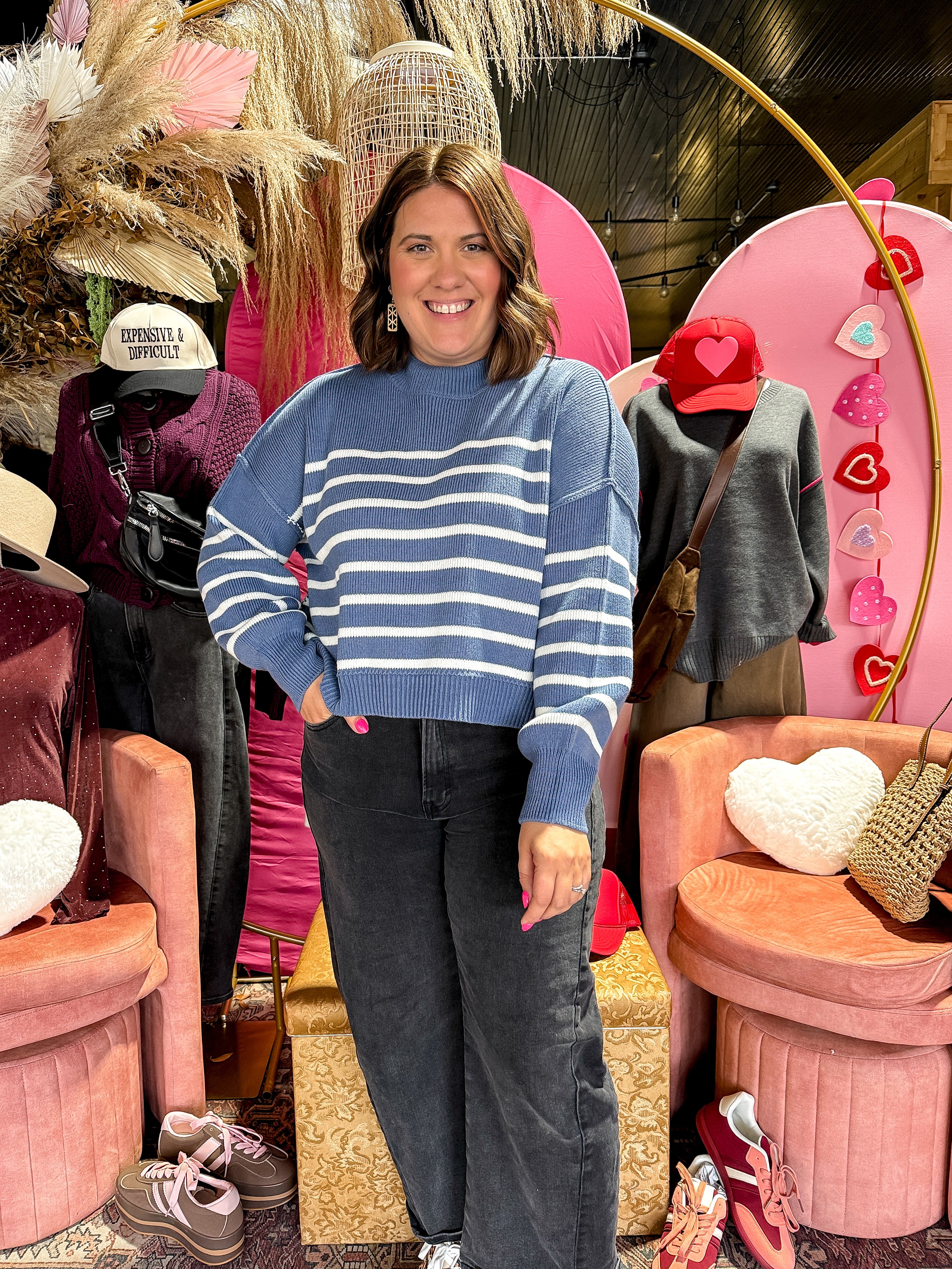 Exposed Seam Striped Oversized Sweater