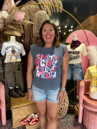 Patriotic Sleeveless Cotton Graphic Tee