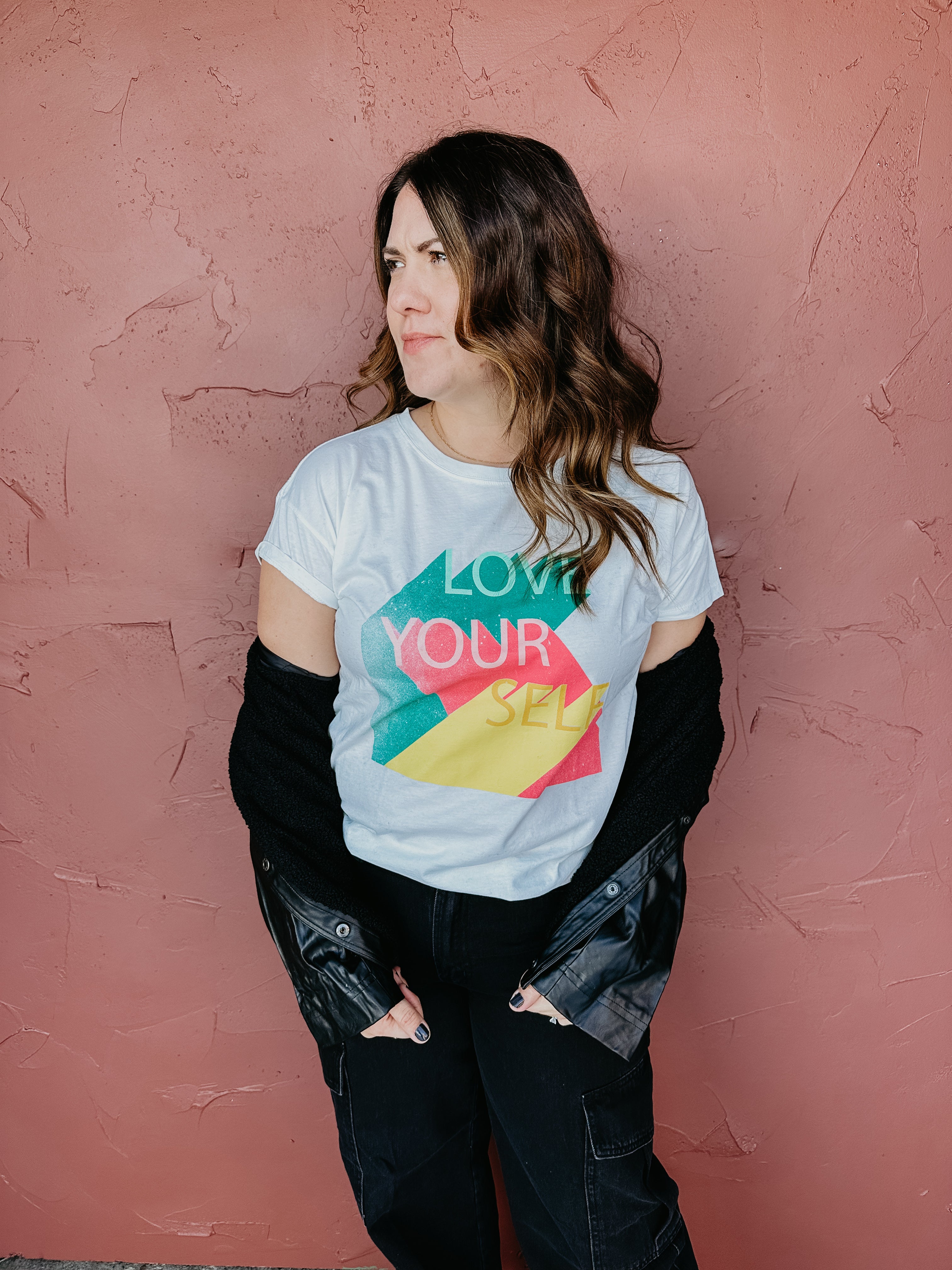 Knit Multi Colored Love Your Self Graphic Tee