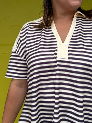 Collared Stripe Colorblock Top