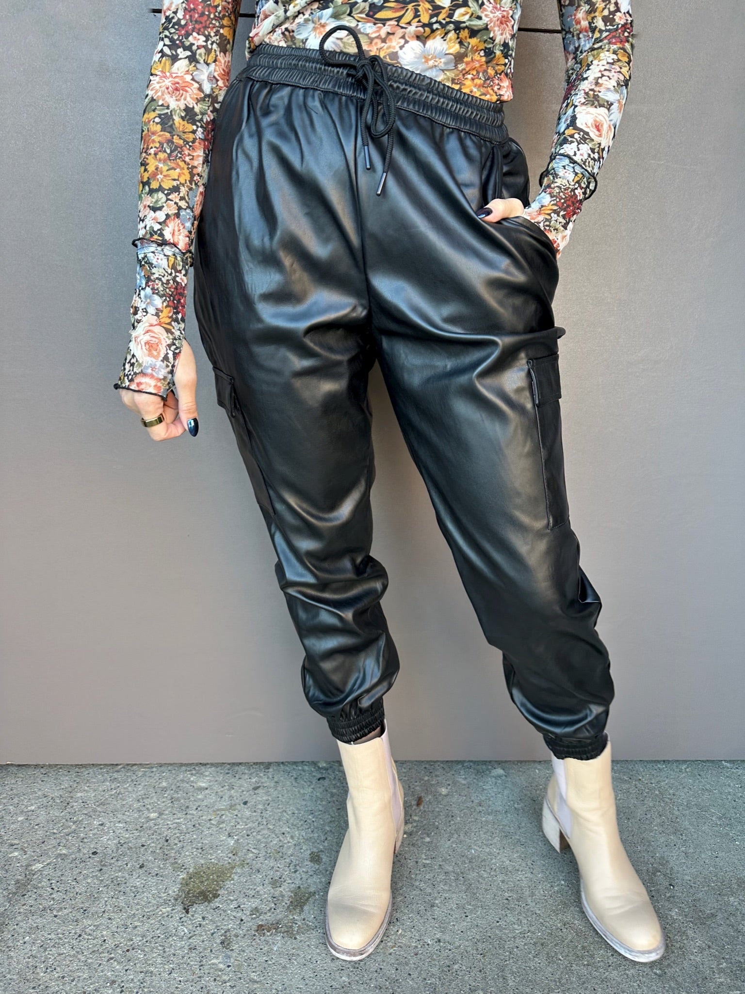 Faux Leather Cargo Joggers