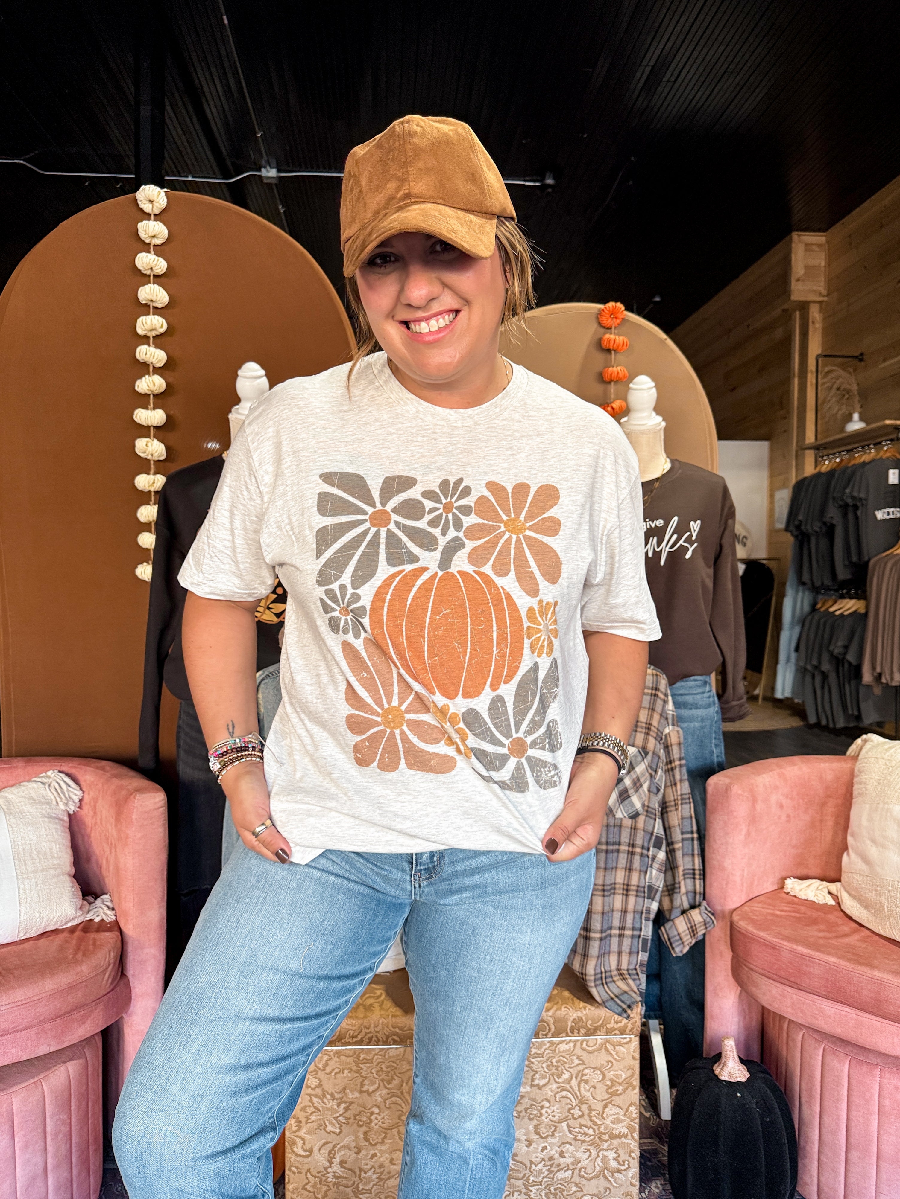 Retro Pumpkin Floral Graphic Tee