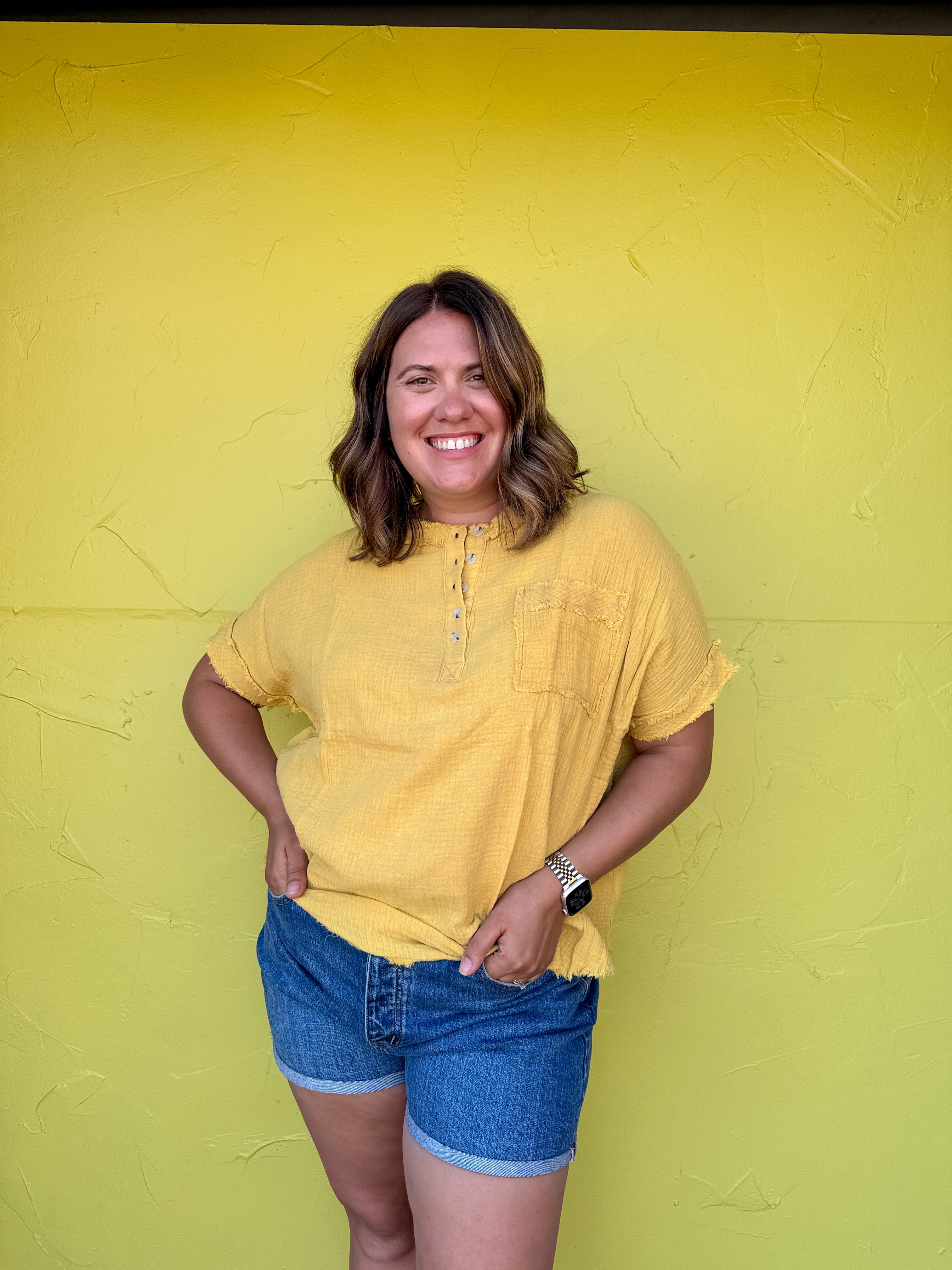 Loose Fit Gauze Button Top