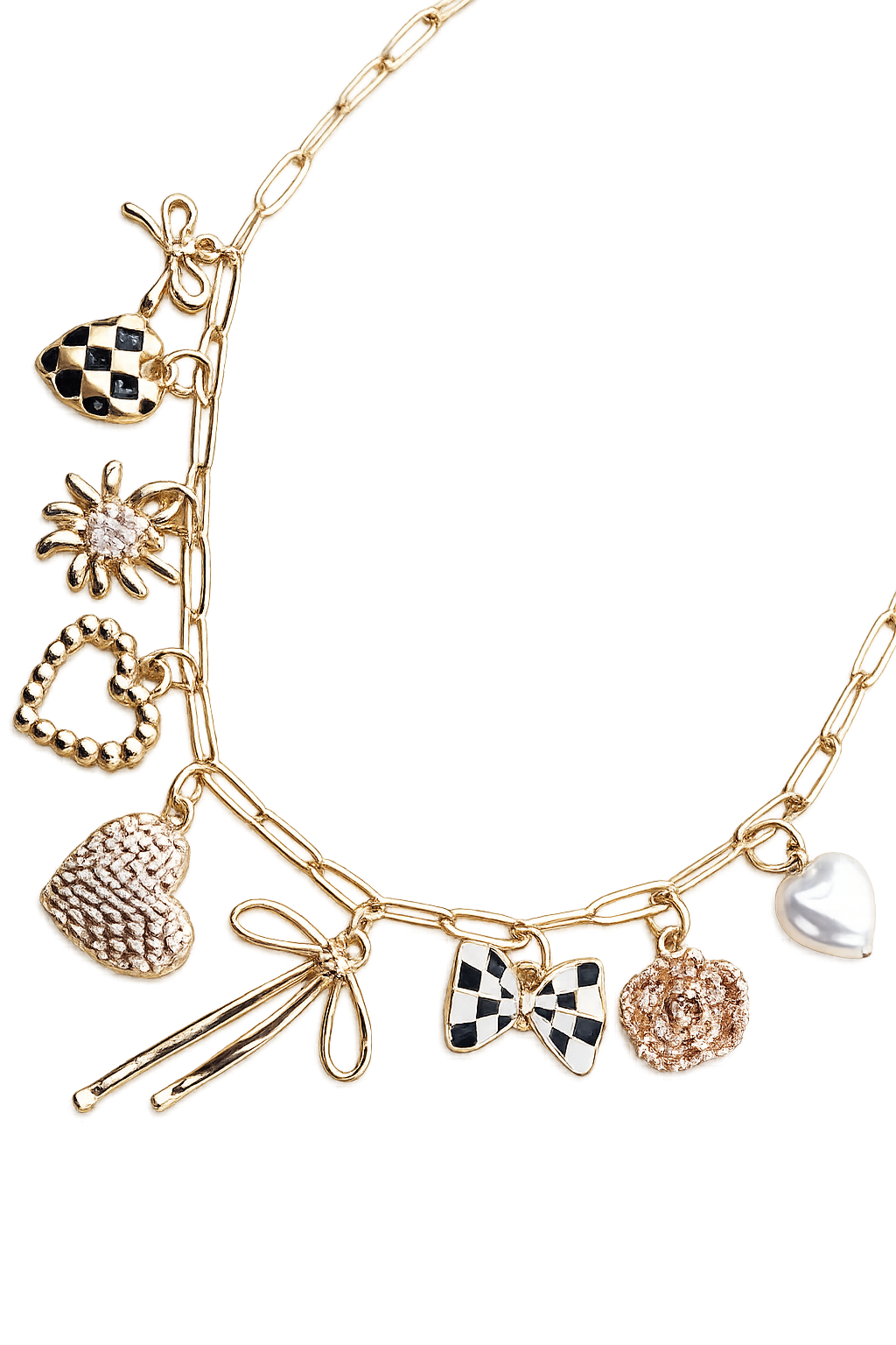 Bow Checker Heart Charm Necklace