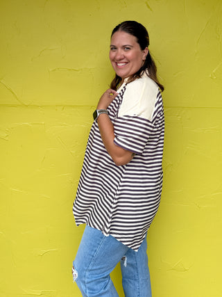 Collared Stripe Colorblock Top