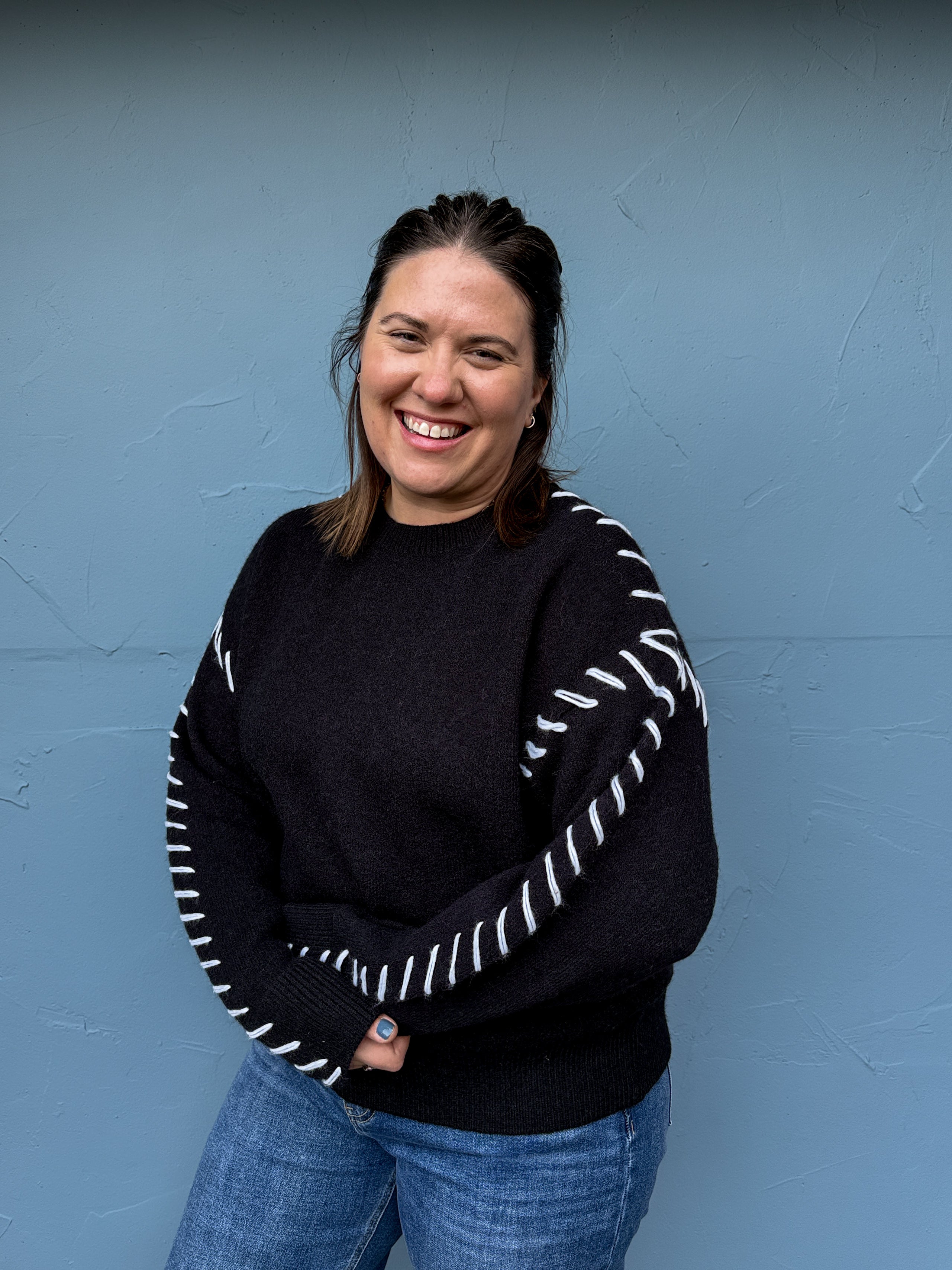 Contrast Whipstitch Detail Knit Sweater