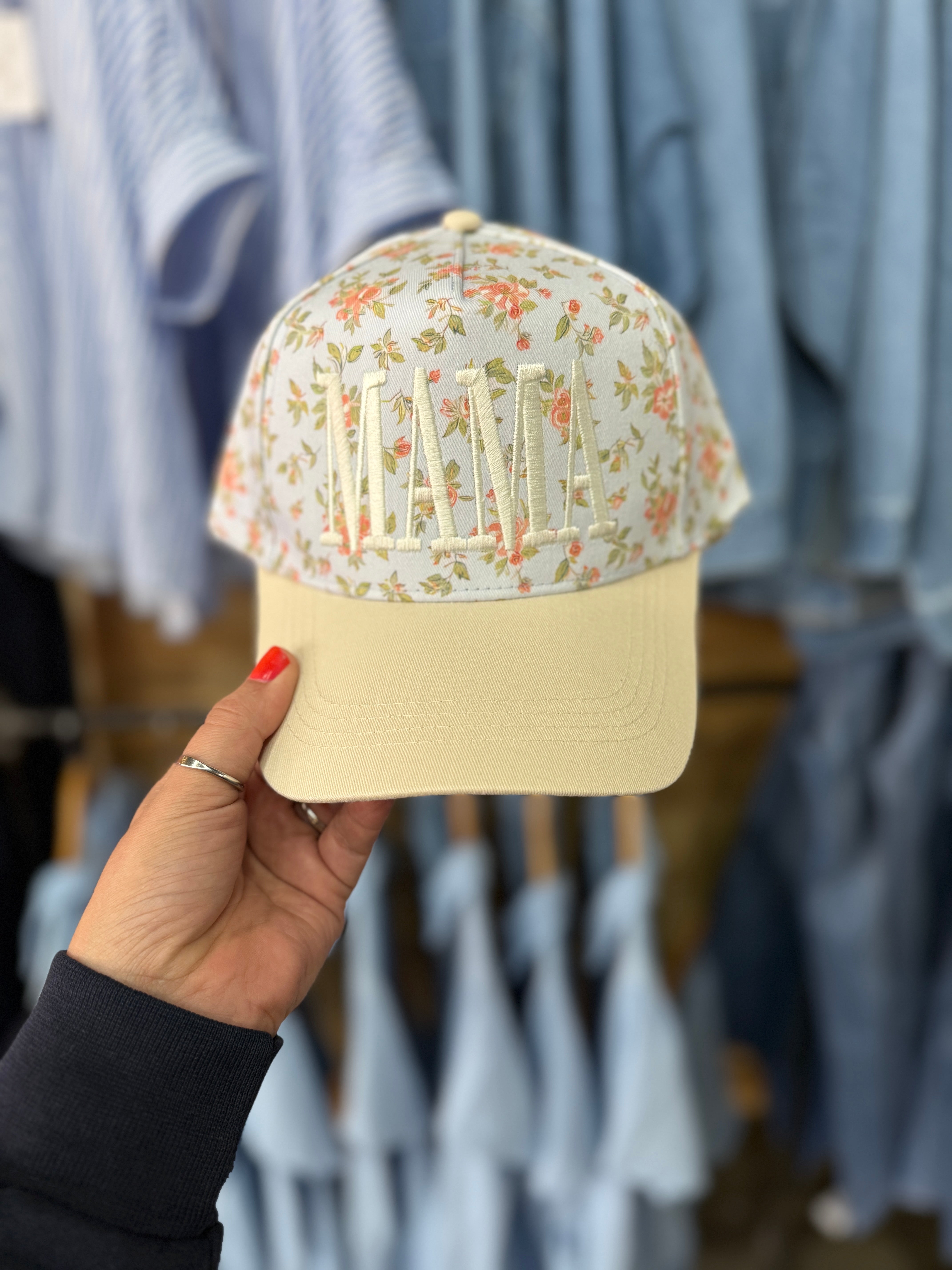 Mama Embroidered Flower Hat