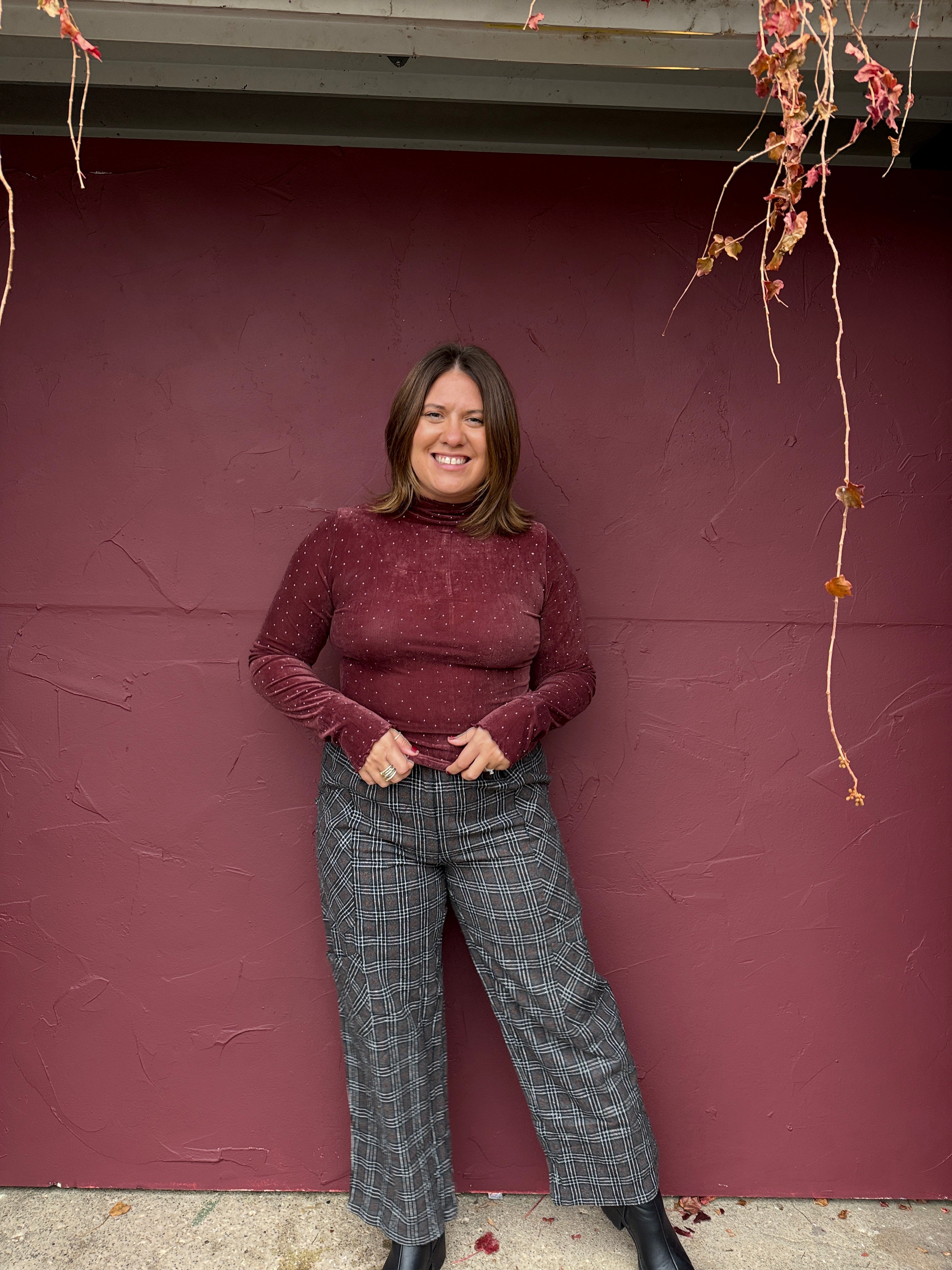 Stone Embellished Mock Neck Top