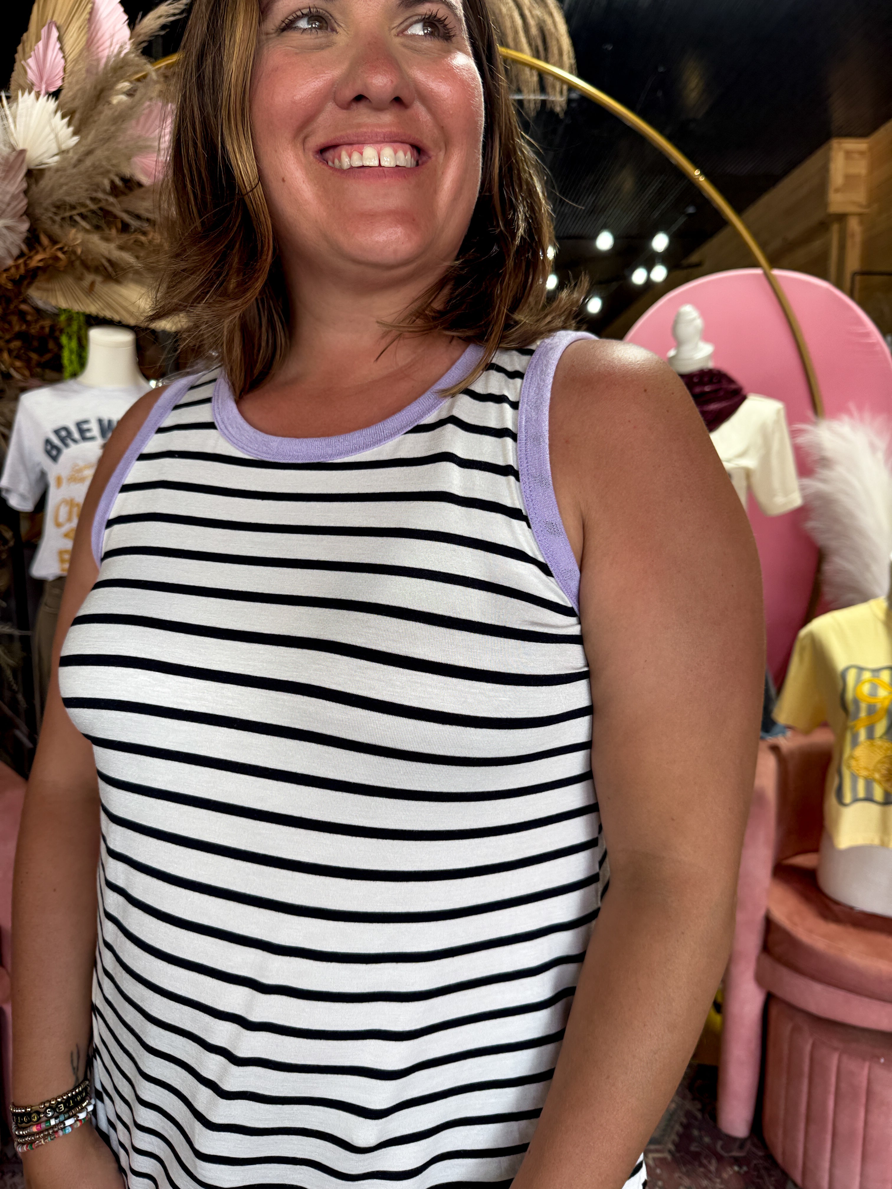Round Neck Color Block Multi Stripe Tank