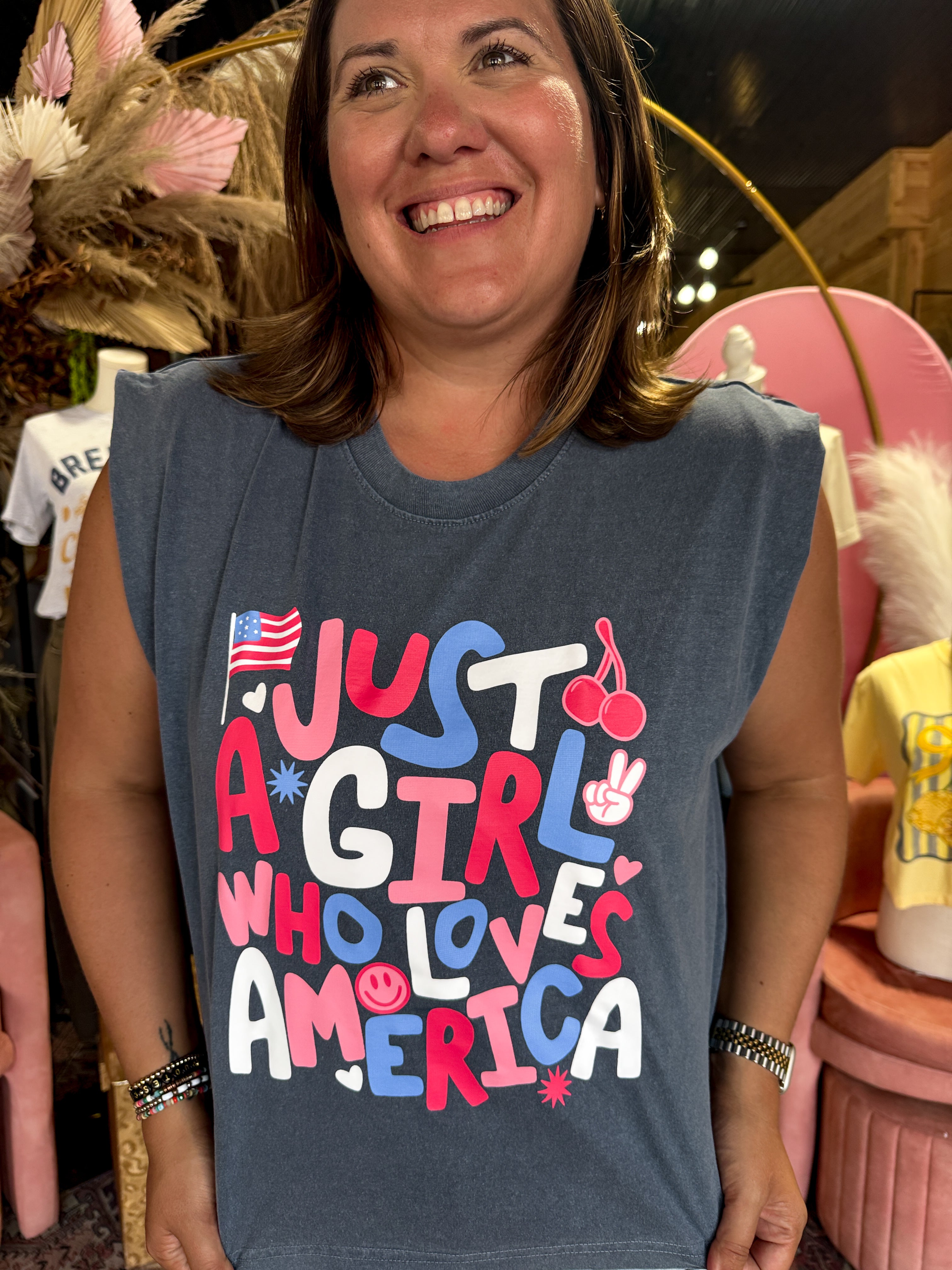 Patriotic Sleeveless Cotton Graphic Tee