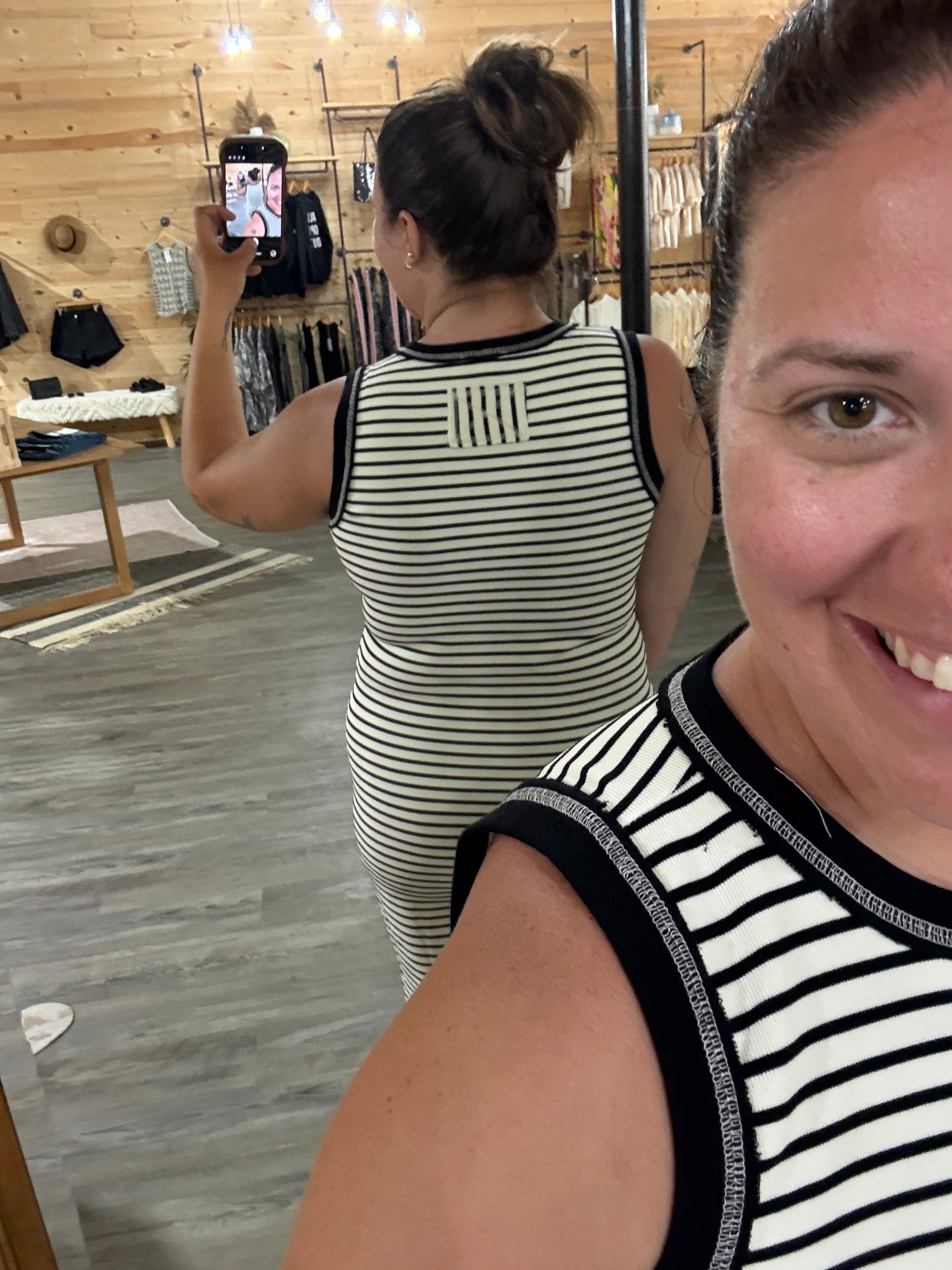 Stripe Contrast Trim Sleeveless Knit Midi Dress