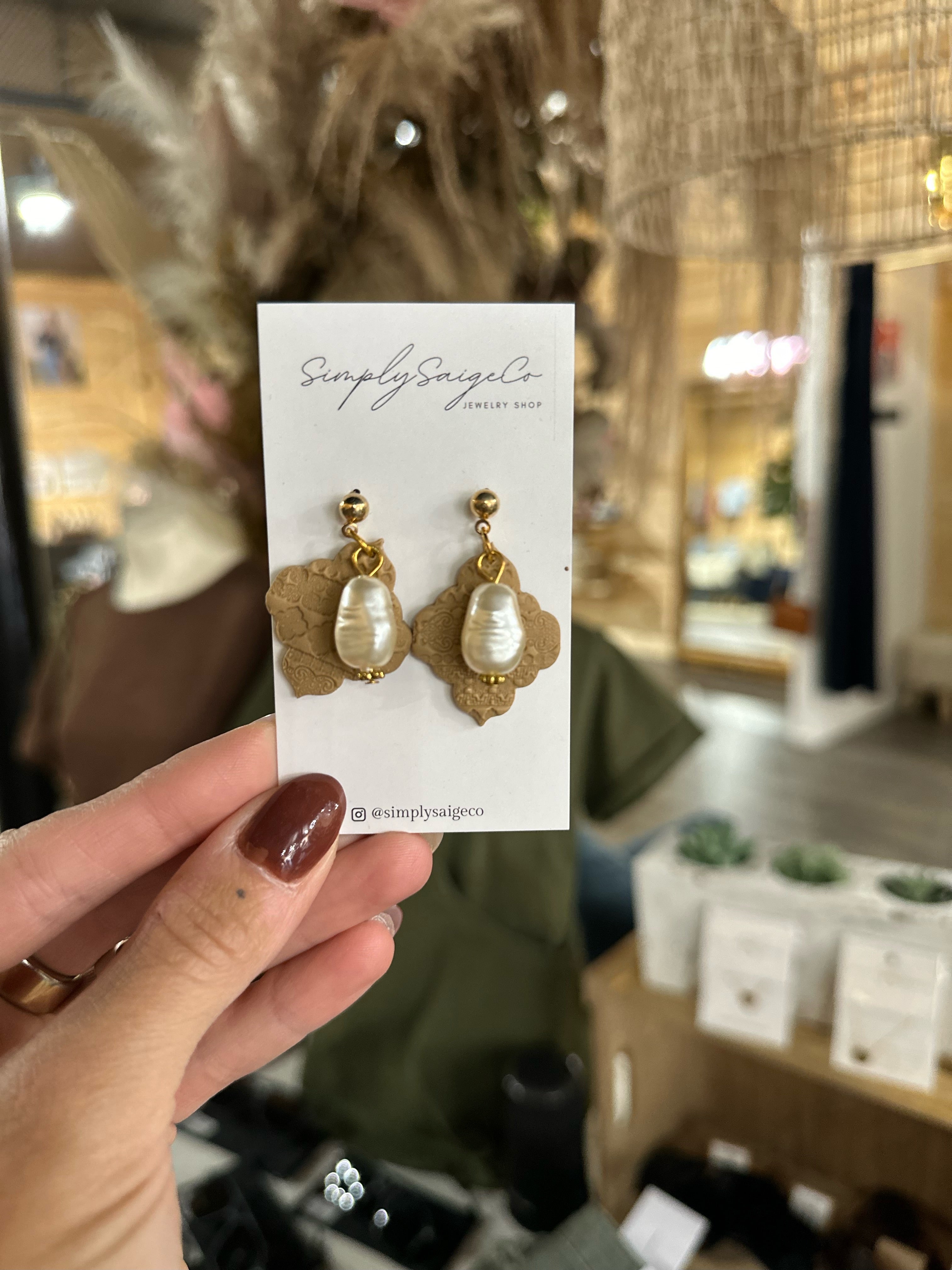 Imprinted Pearl Clay Earrings