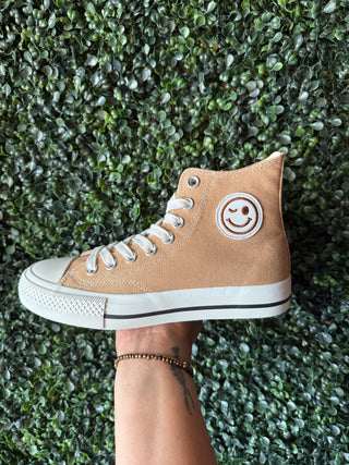 Smiley Patch Canvas High-Top Sneakers