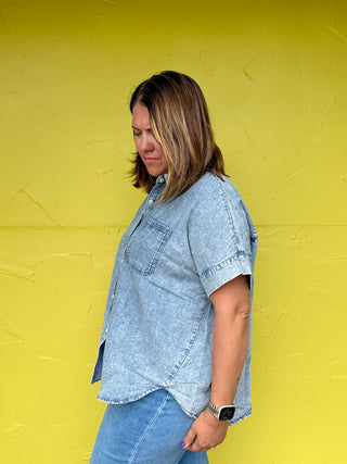 Mineral Washed Chambray Oversized Shirt