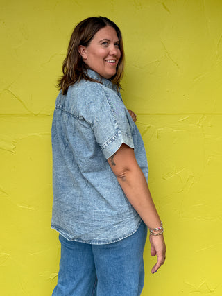 Mineral Washed Chambray Oversized Shirt