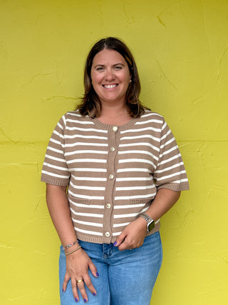 Stripe Button Down Knit Sweater Top