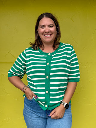 Stripe Button Down Knit Sweater Top