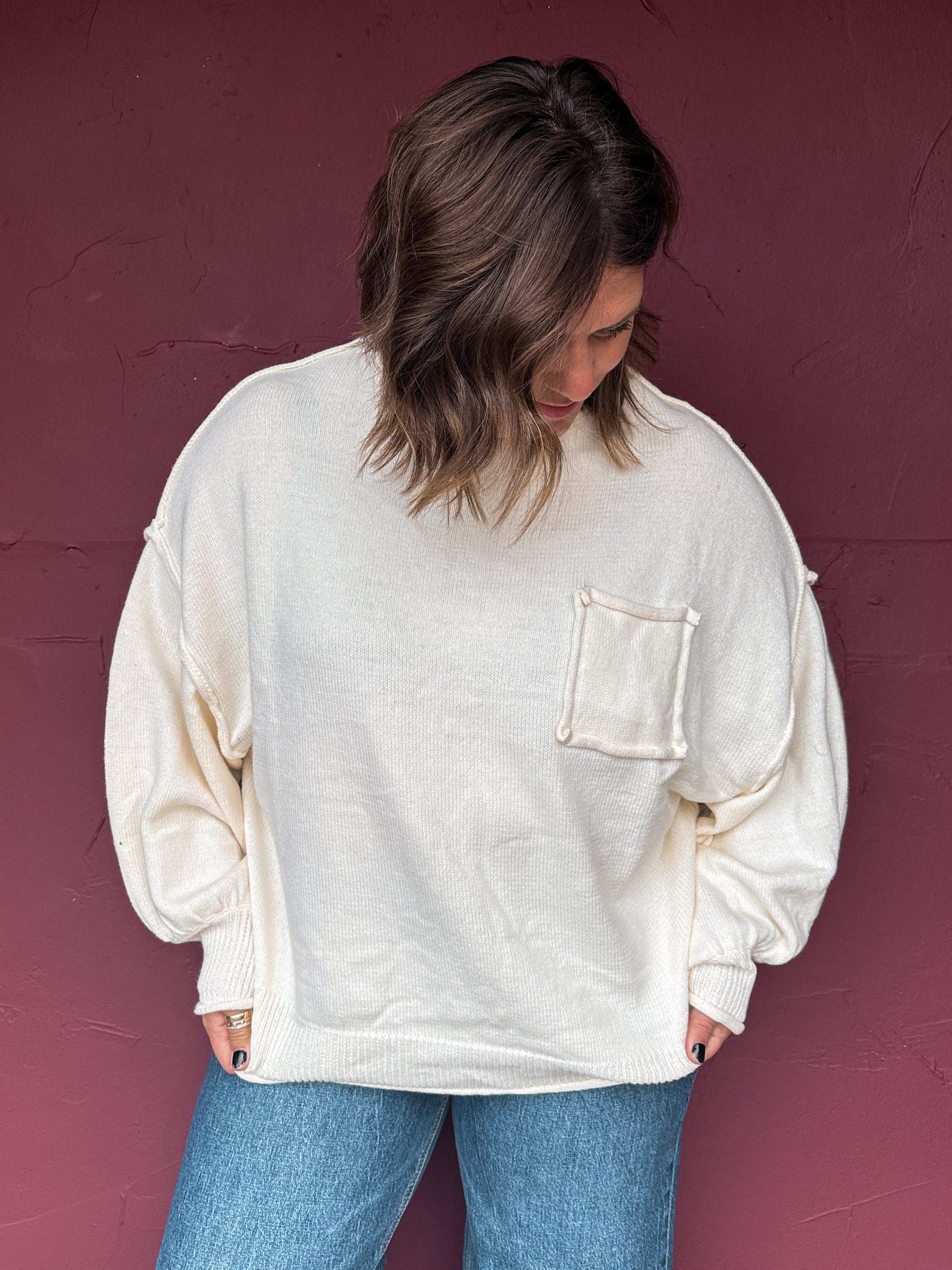 Balloon Sleeve Pocket Sweater