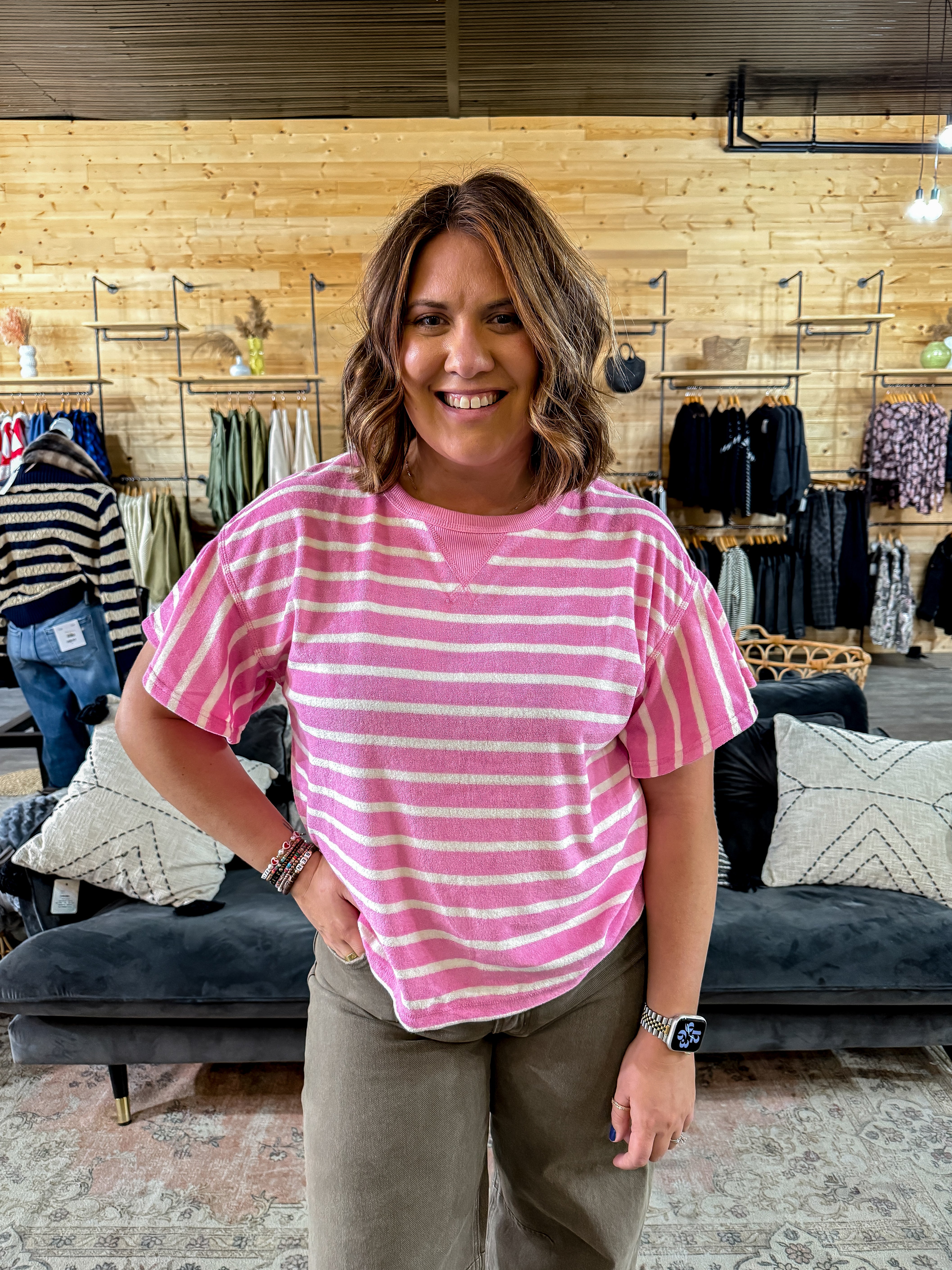 Ruffle Sleeve Striped Tee