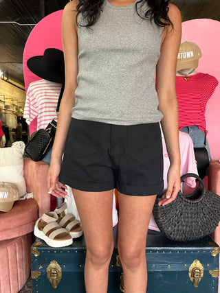 High Rise Black Denim Shorts