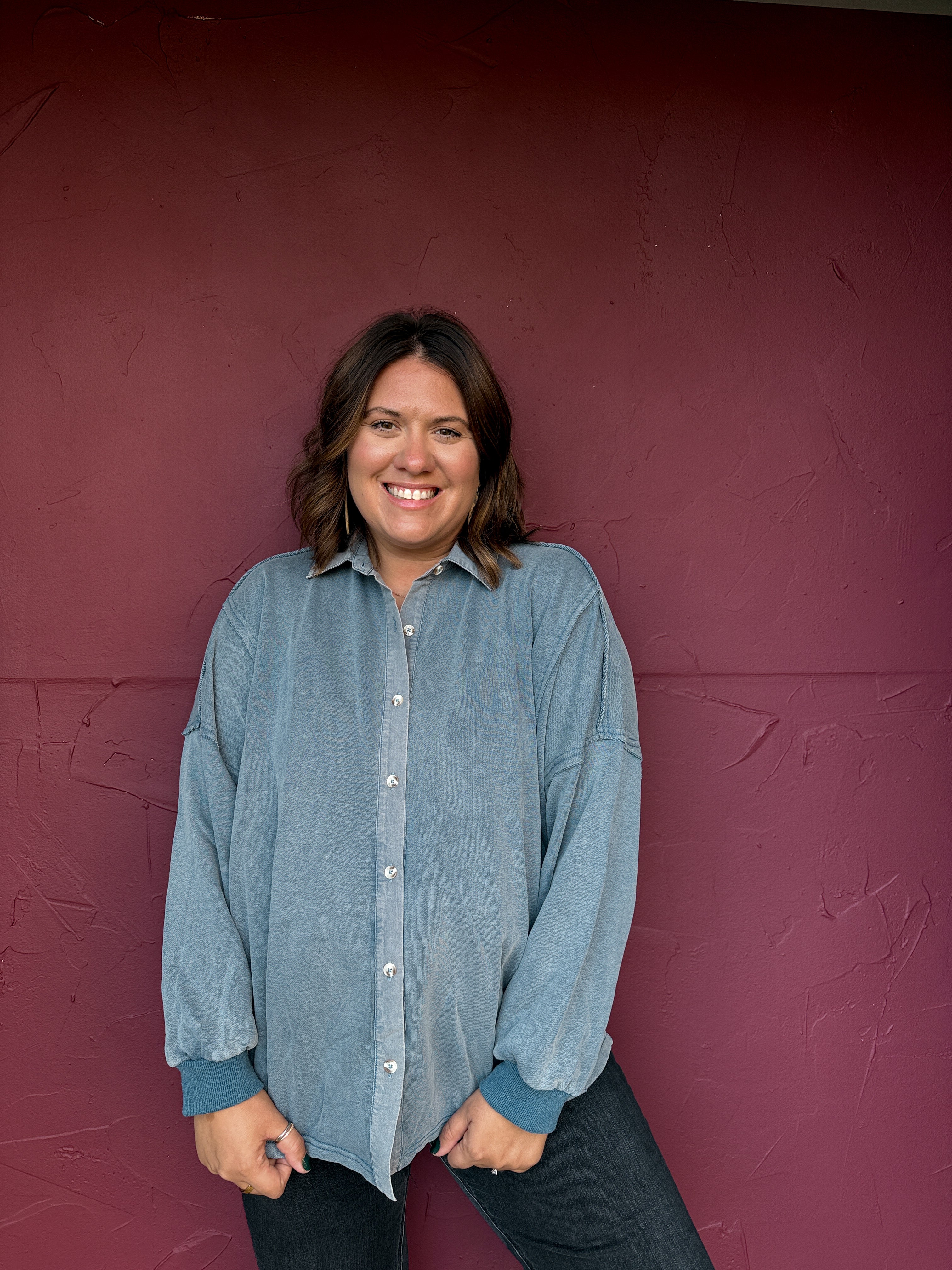 Long Sleeve Contrast Washed Shacket