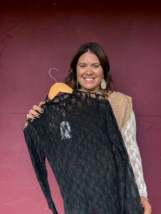 Mock Neck Lace Layering Top