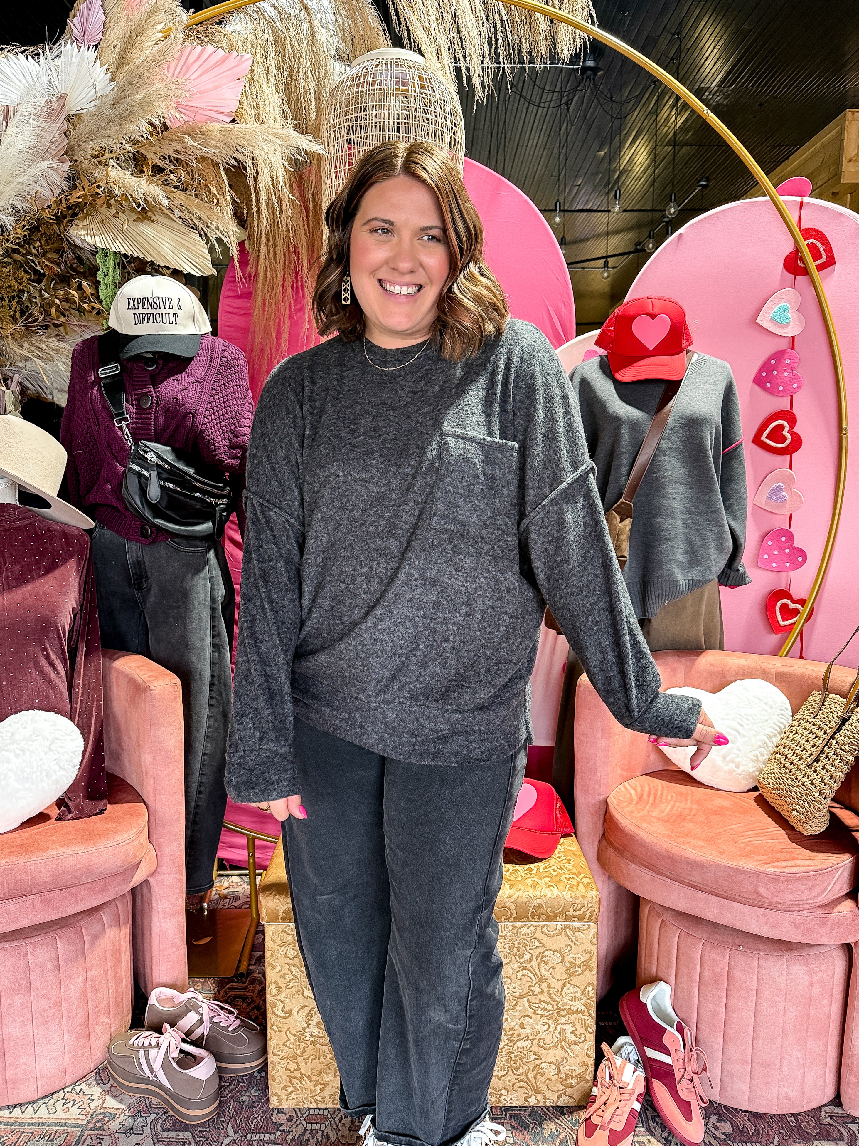 Brushed Melange Drop Shoulder Oversized Sweater