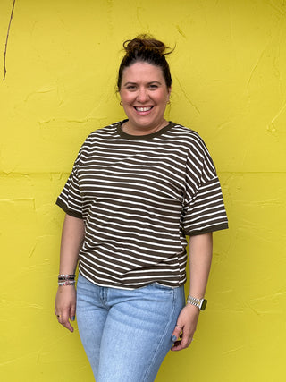 Olive & Cream Striped Relaxed Fit Tee