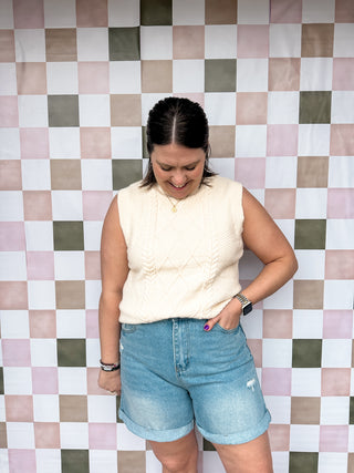 High Waist Folded Hem Denim Shorts