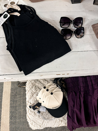 Ribbed High Neck Crop Tank Top
