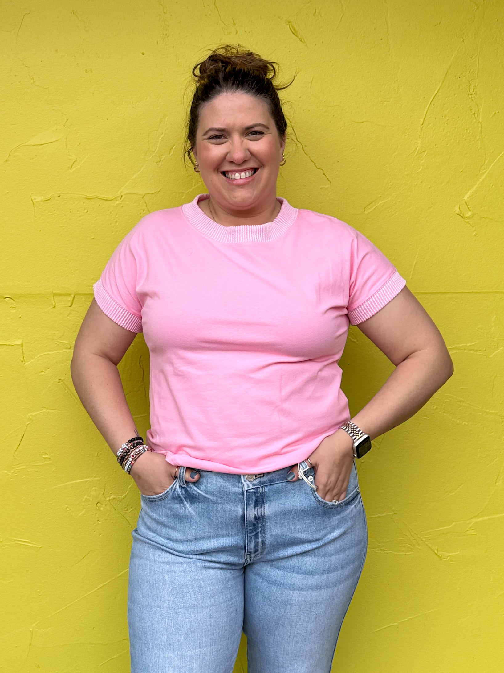 Pink Rib Trim Tee